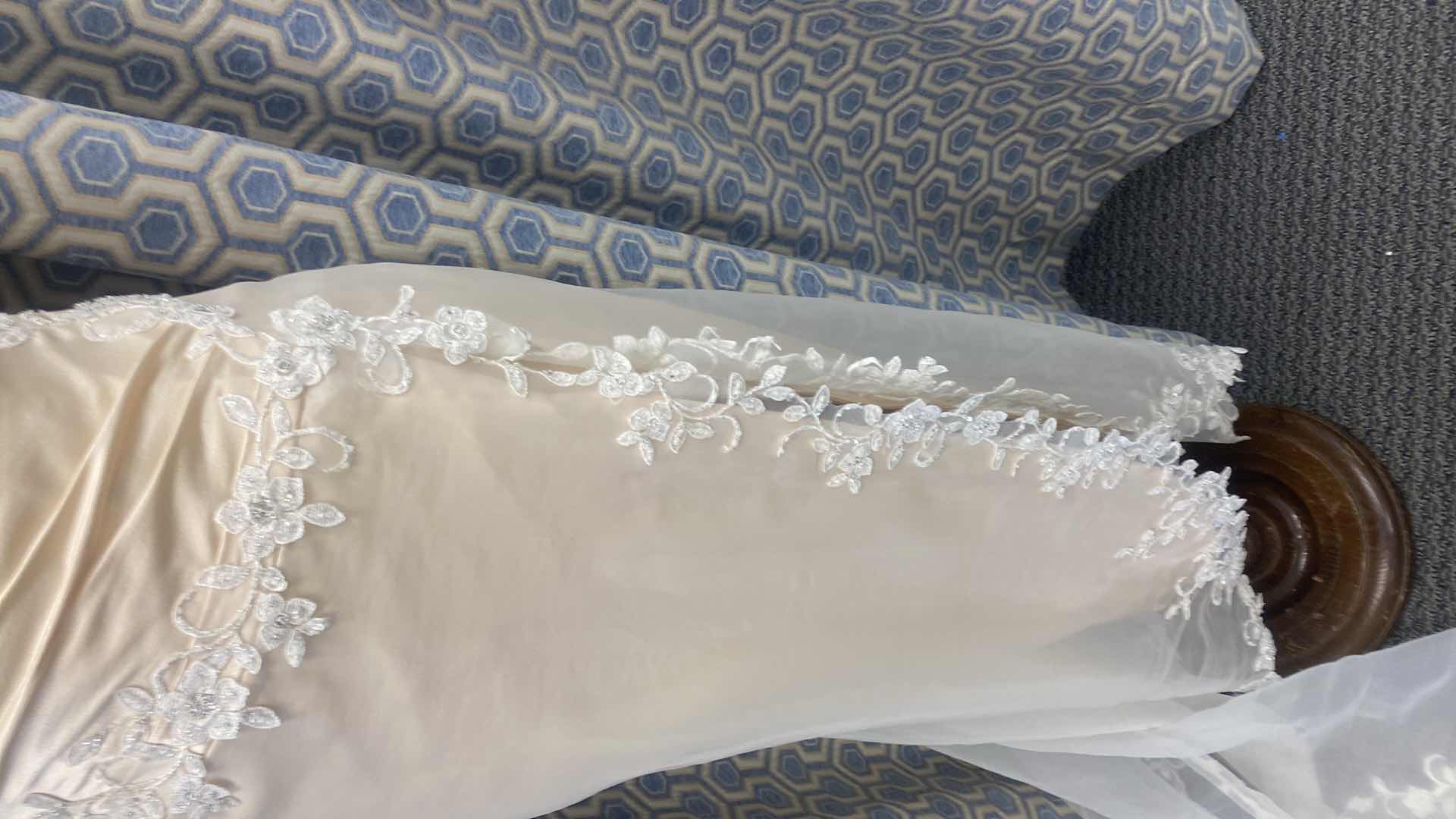 Photo 1 of BRIDAL GOWN GOLD SATIN  w ONE SHOULDER ORGANZA & APPLIQUÉ DETAIL SIZE 6