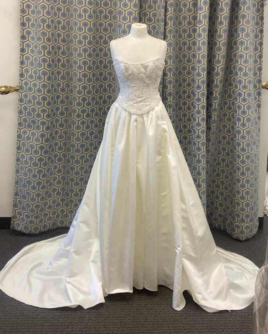 Photo 1 of  BRIDAL GOWN  “MAGGIE SOTTERO COUTURE” WHITE SATIN w RHINESTONE & CORSET BACK  SIZE 8