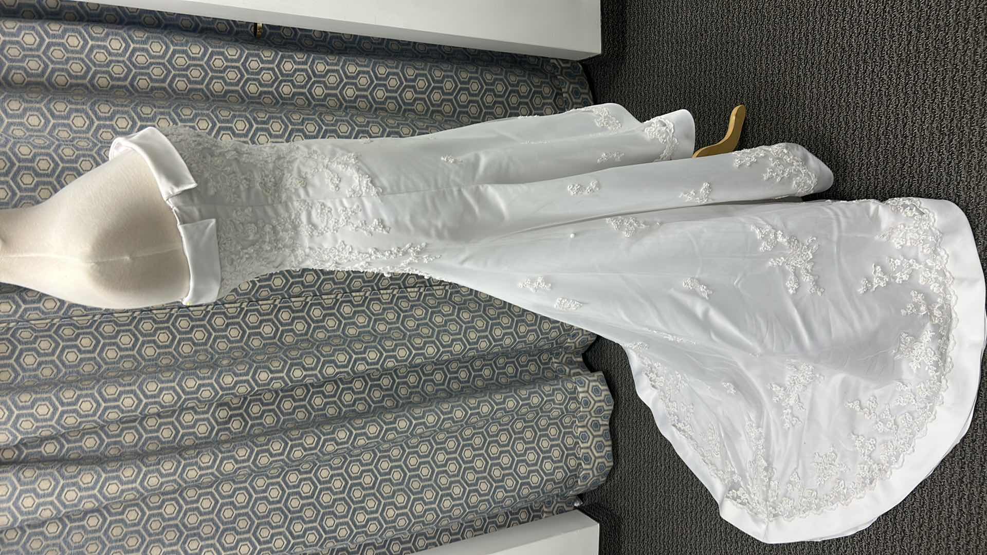 Photo 1 of BRIDAL GOWN, ONE-PIECE, SOFT ORGANZA OVER SATIN GOWN WITH FLOWER EMBELLISHMENTS AND A MEDIUM TRAIN SIZE 8,