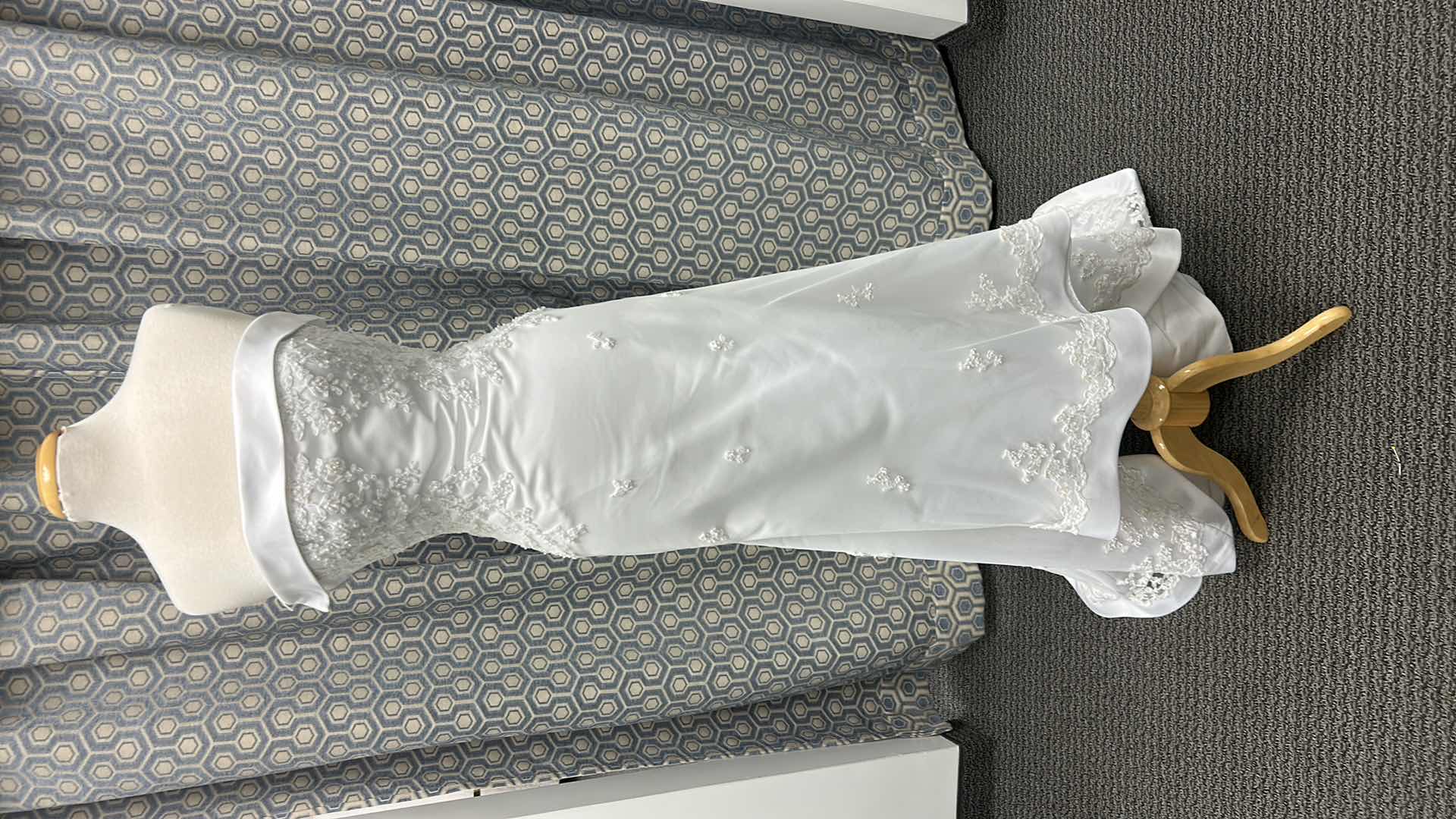 Photo 1 of BRIDAL GOWN, ONE-PIECE, SOFT ORGANZA OVER SATIN GOWN WITH FLOWER EMBELLISHMENTS AND A MEDIUM TRAIN SIZE 8,