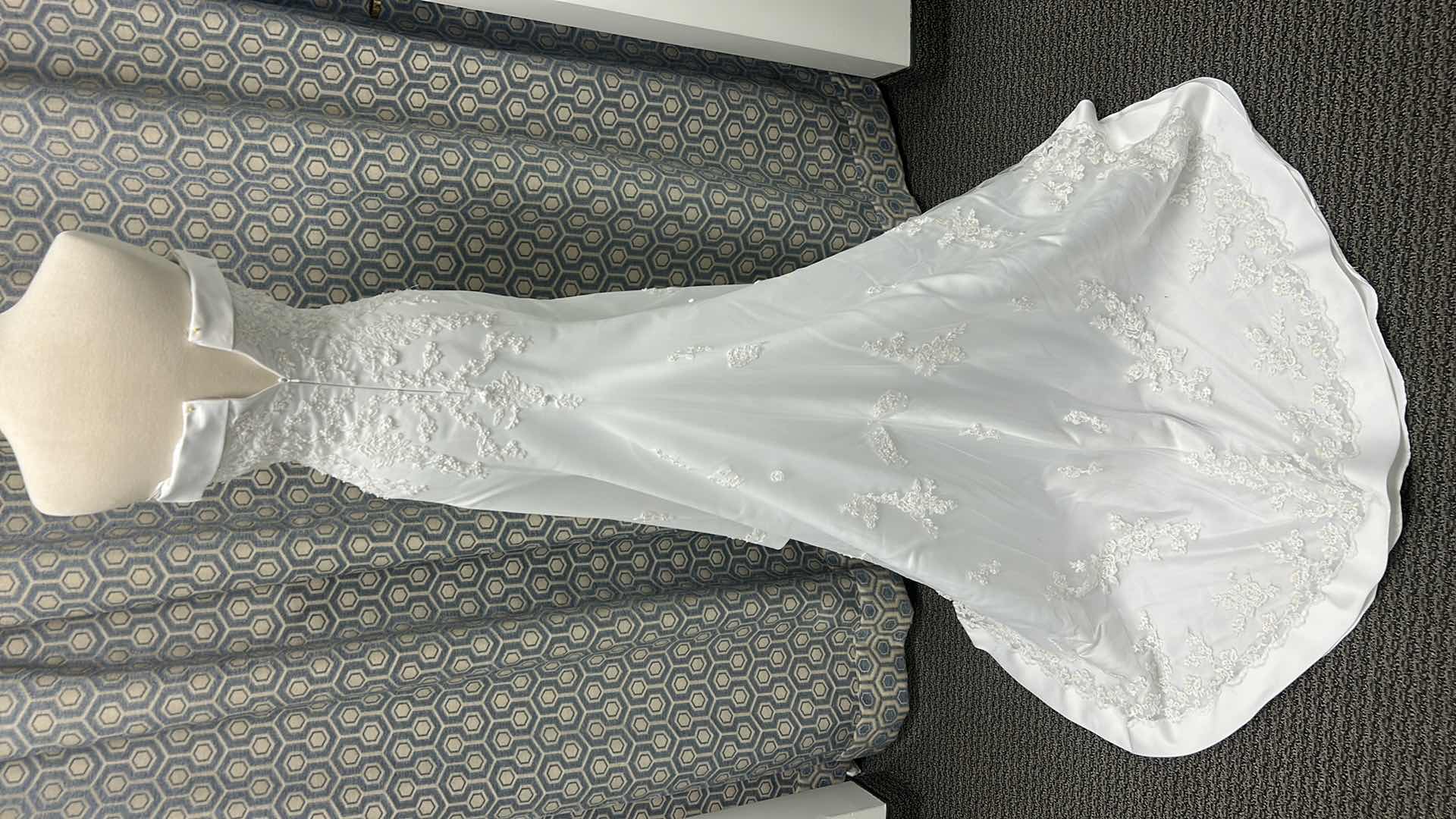 Photo 1 of BRIDAL GOWN, ONE-PIECE, SOFT ORGANZA OVER SATIN GOWN WITH FLOWER EMBELLISHMENTS AND A MEDIUM TRAIN SIZE 8,