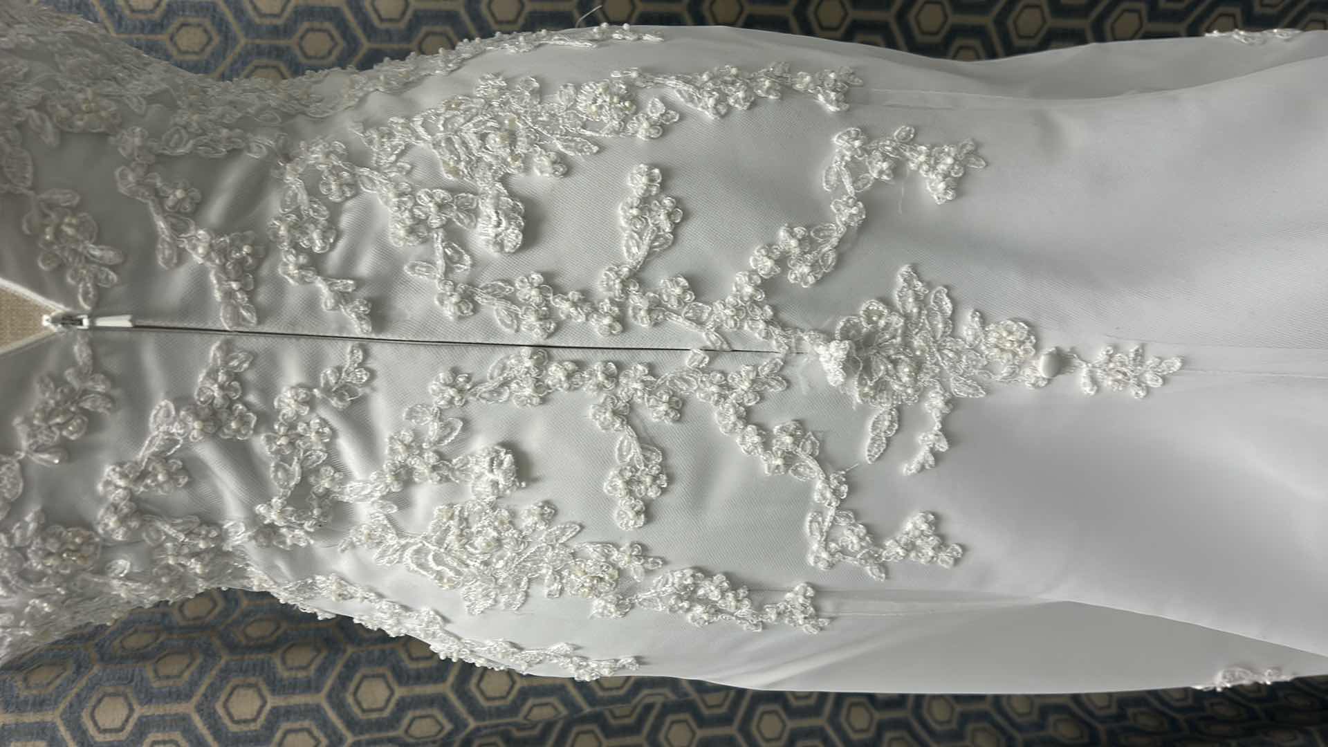 Photo 1 of BRIDAL GOWN, ONE-PIECE, SOFT ORGANZA OVER SATIN GOWN WITH FLOWER EMBELLISHMENTS AND A MEDIUM TRAIN SIZE 8,