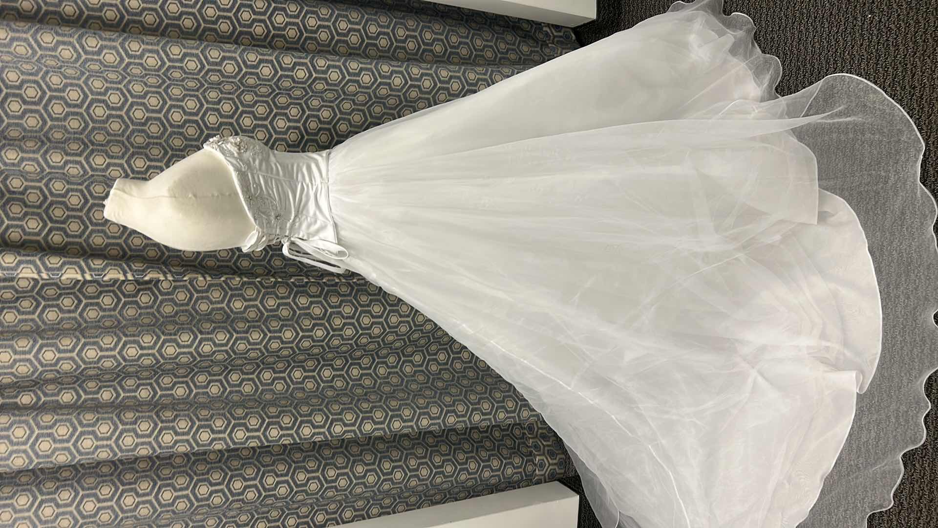 Photo 1 of BRIDAL GOWN, KATRYN LACROIX, WHITE, ONE-PIECE STRAPLESS A-LINE CHIFFON GOWN, SIZE 4, 