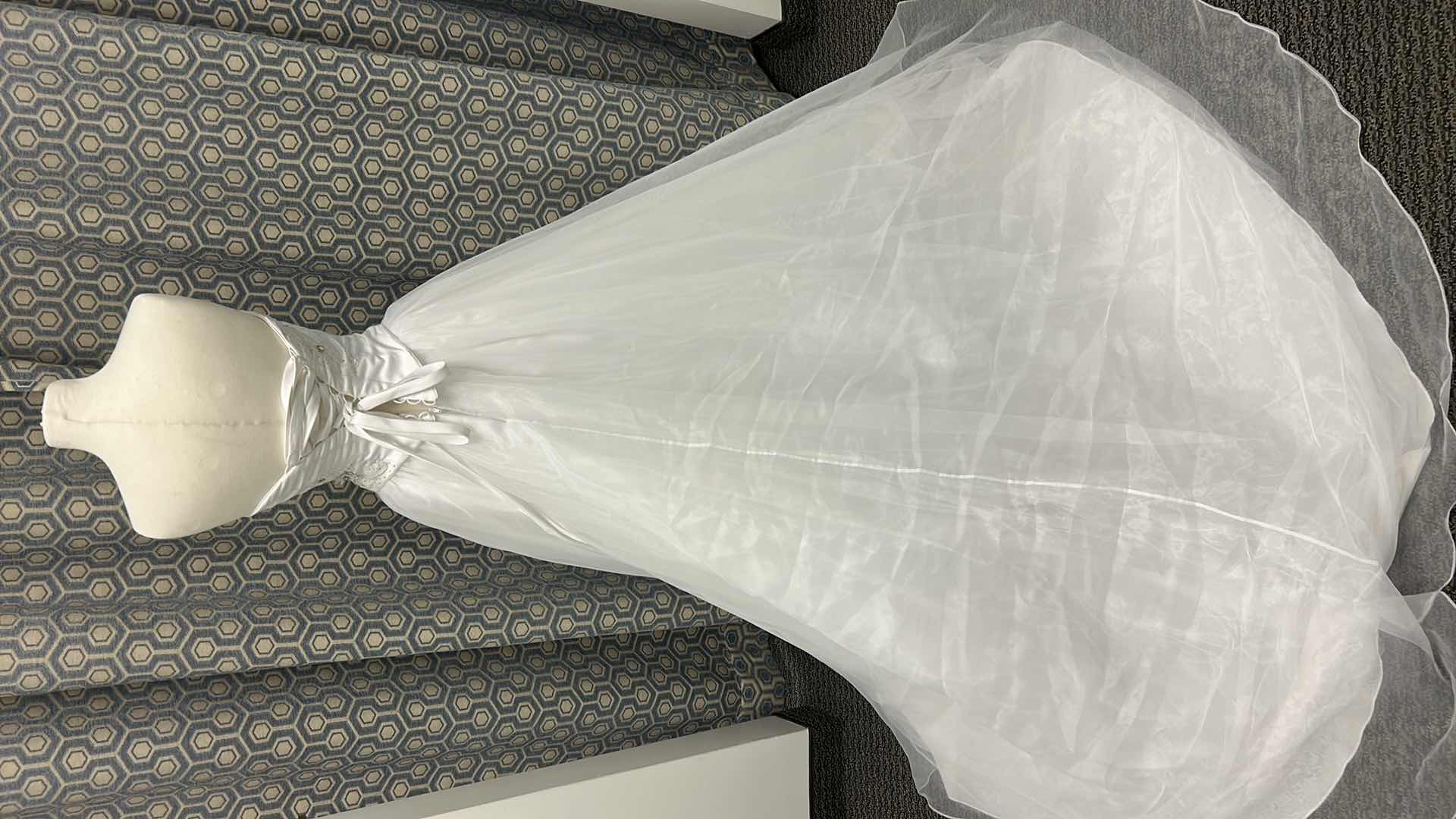 Photo 1 of BRIDAL GOWN, KATRYN LACROIX, WHITE, ONE-PIECE STRAPLESS A-LINE CHIFFON GOWN, SIZE 4, 