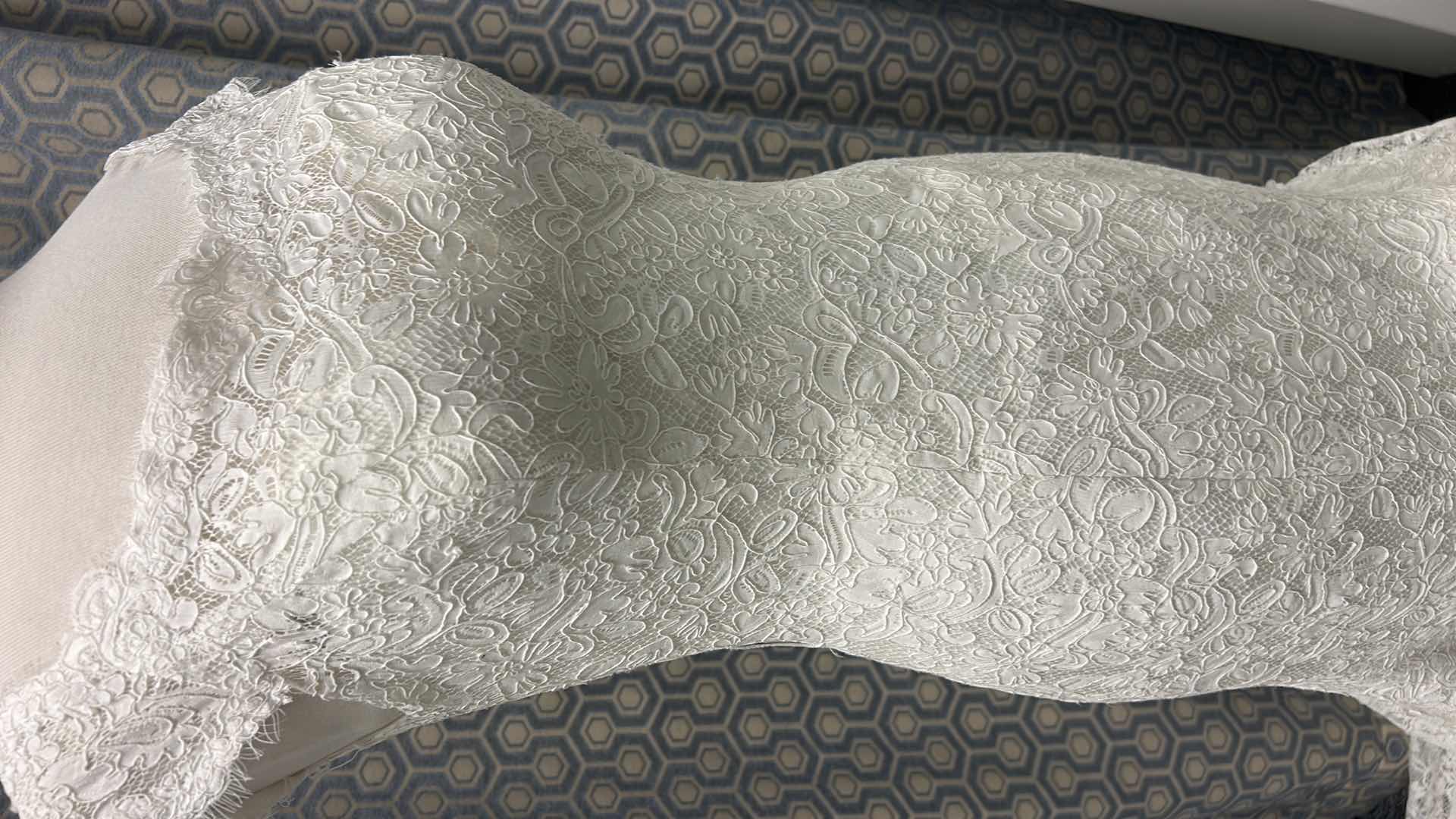 Photo 1 of BRIDAL GOWN, SOTTERO  MID KNEE ONE PIECE, SLIM AND FLARE OFF SHOULDER, NECLINE BUTTON, NO ZIPPER IVORY, ELEGANT LACE SIZE 10