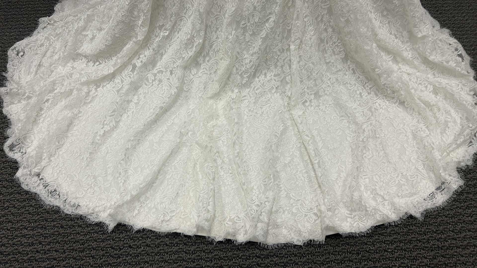 Photo 1 of BRIDAL GOWN, SOTTERO  MID KNEE ONE PIECE, SLIM AND FLARE OFF SHOULDER, NECLINE BUTTON, NO ZIPPER IVORY, ELEGANT LACE SIZE 10