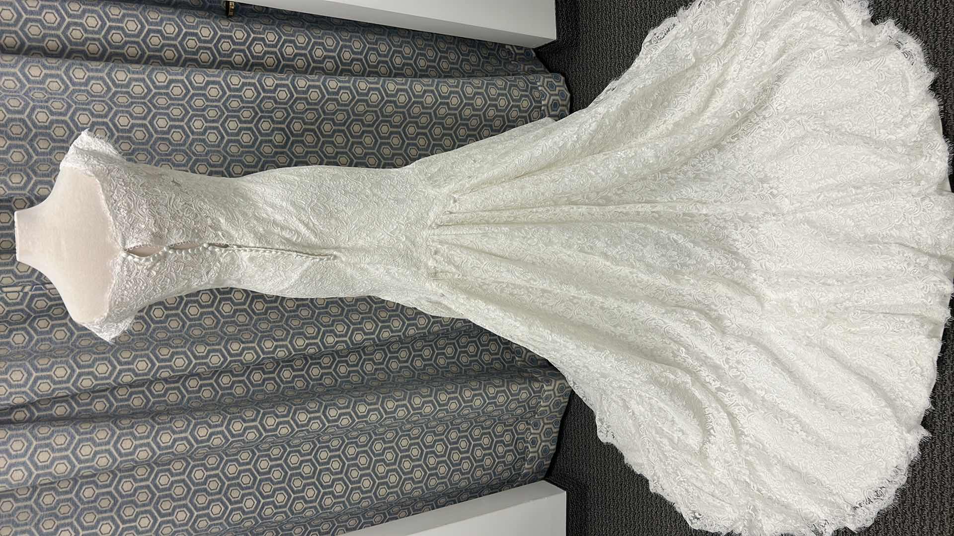 Photo 1 of BRIDAL GOWN, SOTTERO  MID KNEE ONE PIECE, SLIM AND FLARE OFF SHOULDER, NECLINE BUTTON, NO ZIPPER IVORY, ELEGANT LACE SIZE 10