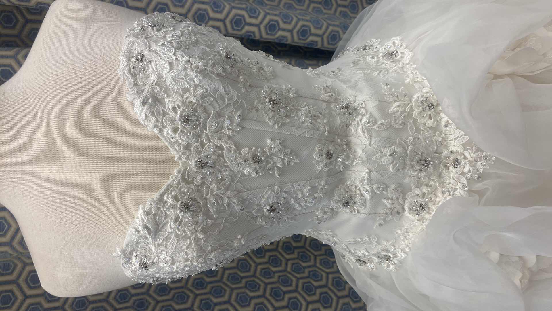 Photo 1 of BRIDAL GOWN “MADELINE GARDNER” STRAPLESS ORGANZA & TULE w  EMBROIDERY & RHINESTONES ON TOP SIZE 8-10