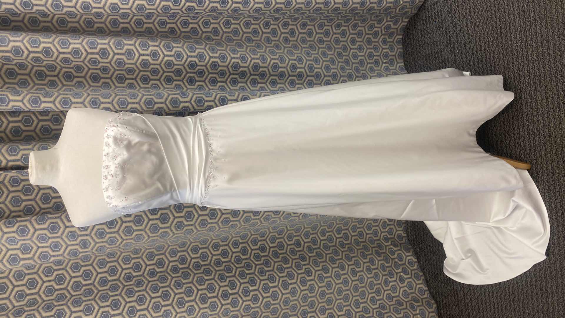 Photo 1 of BRIDAL GOWN WHITE SATIN A -LINE CORSET BACK w RHINESTONES SIZE 12