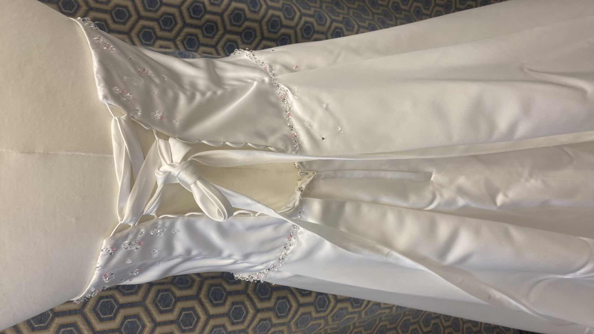 Photo 1 of BRIDAL GOWN WHITE SATIN A -LINE CORSET BACK w RHINESTONES SIZE 12