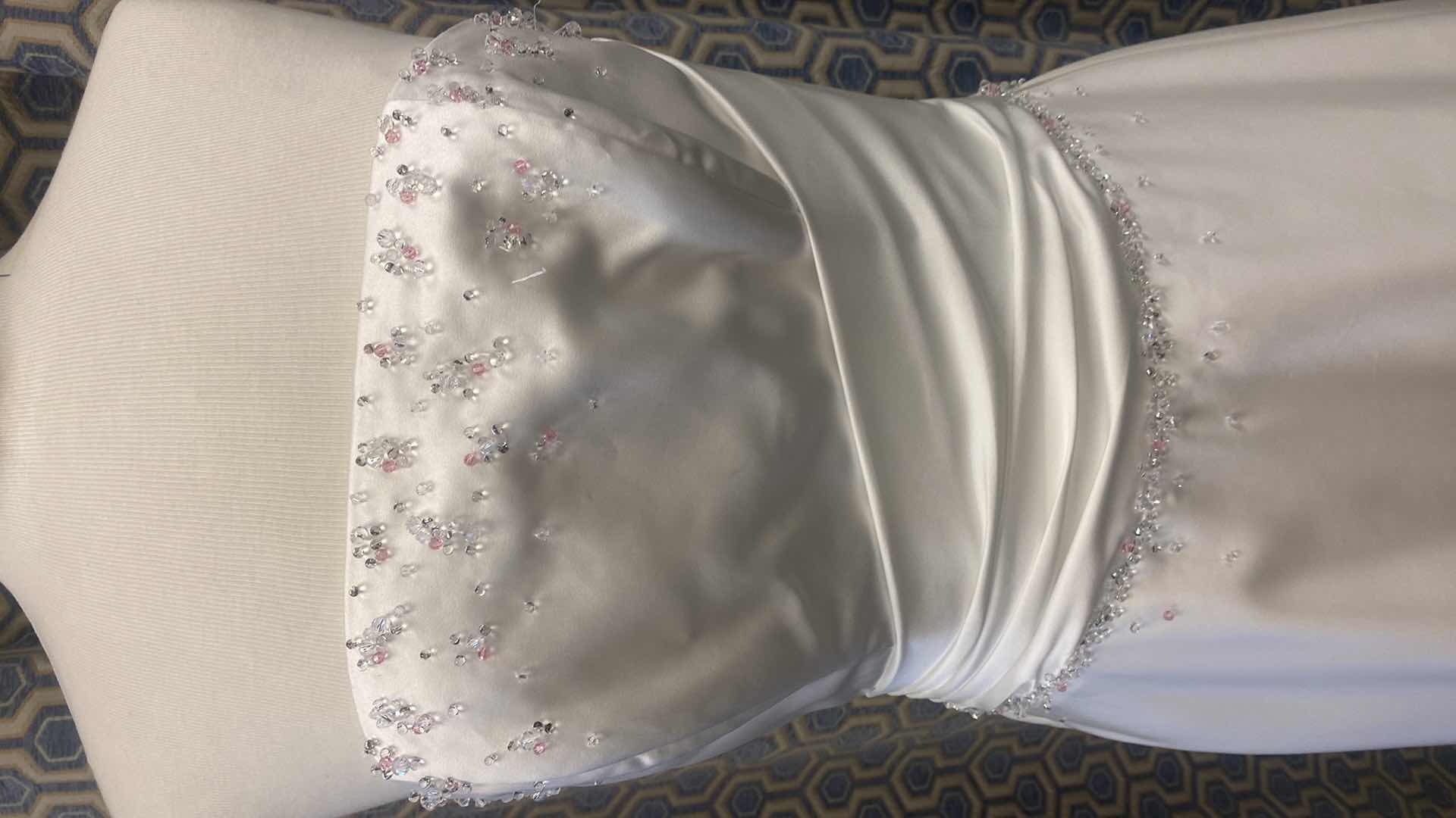 Photo 1 of BRIDAL GOWN WHITE SATIN A -LINE CORSET BACK w RHINESTONES SIZE 12