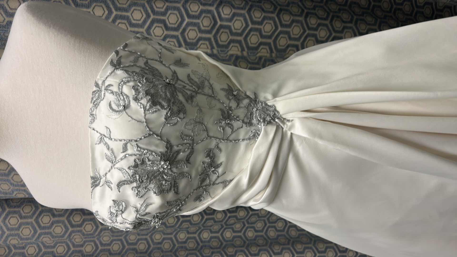 Photo 1 of BRIDAL GOWN, MAGGIE SOTTERO, ONE-PIECE STRAPLESS GOWN, FEATURES A LACE-UP SKIRT CREATED FROM EMBROIDERY WHITE/BLACK AND DIAMOND SPARKLE, SIZE 6