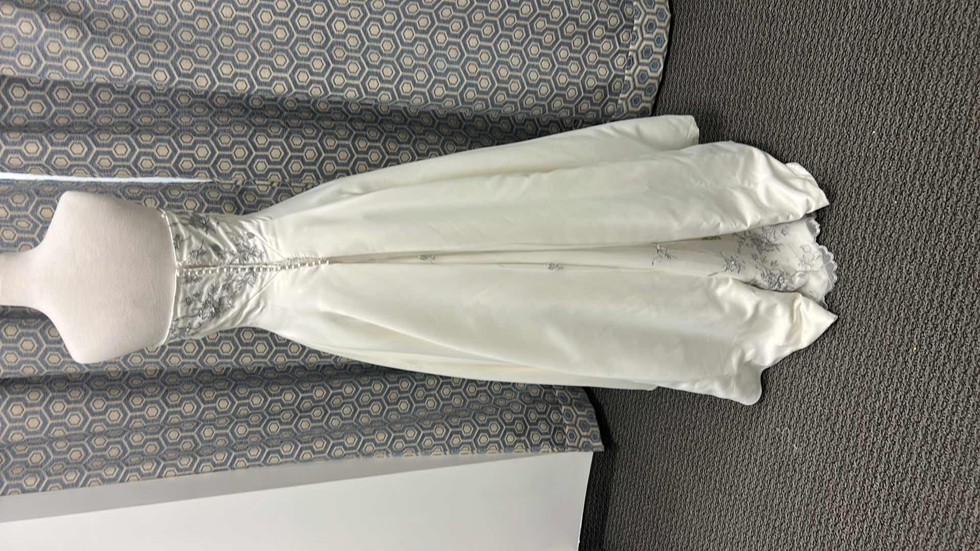 Photo 1 of BRIDAL GOWN, MAGGIE SOTTERO, ONE-PIECE STRAPLESS GOWN, FEATURES A LACE-UP SKIRT CREATED FROM EMBROIDERY WHITE/BLACK AND DIAMOND SPARKLE, SIZE 6