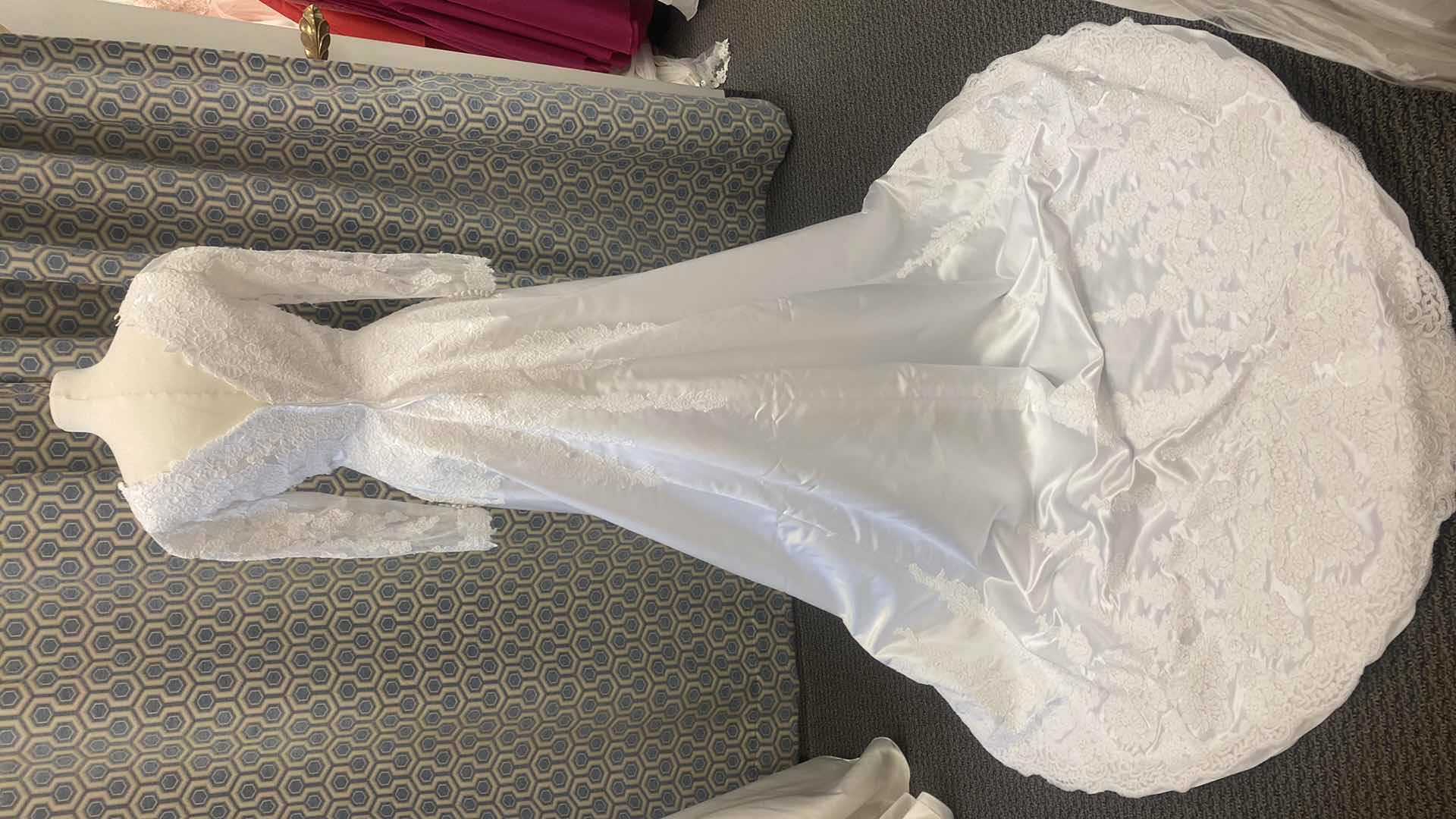 Photo 1 of BRIDAL GOWN “MONIQUE” WHITE SATIN A-LINE EMBELISHMENT AT NECKLINE SIZE 10