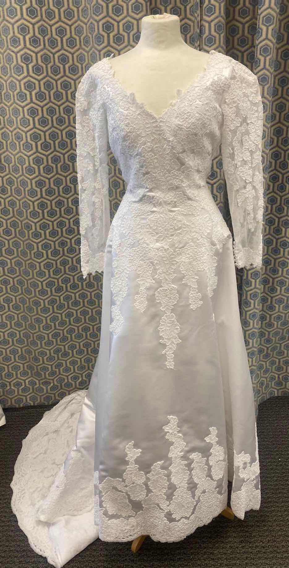 Photo 1 of BRIDAL GOWN “MONIQUE” WHITE SATIN A-LINE EMBELISHMENT AT NECKLINE SIZE 10