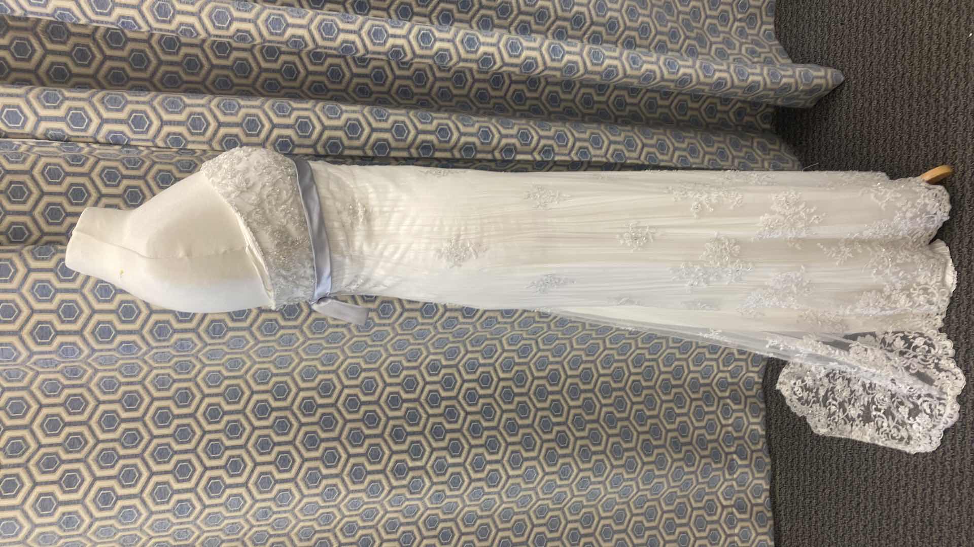 Photo 1 of BRIDAL GOWN “PROROVIAS” IVORY LACE SLIM A-LINE w SATIN BAND SIZE 10