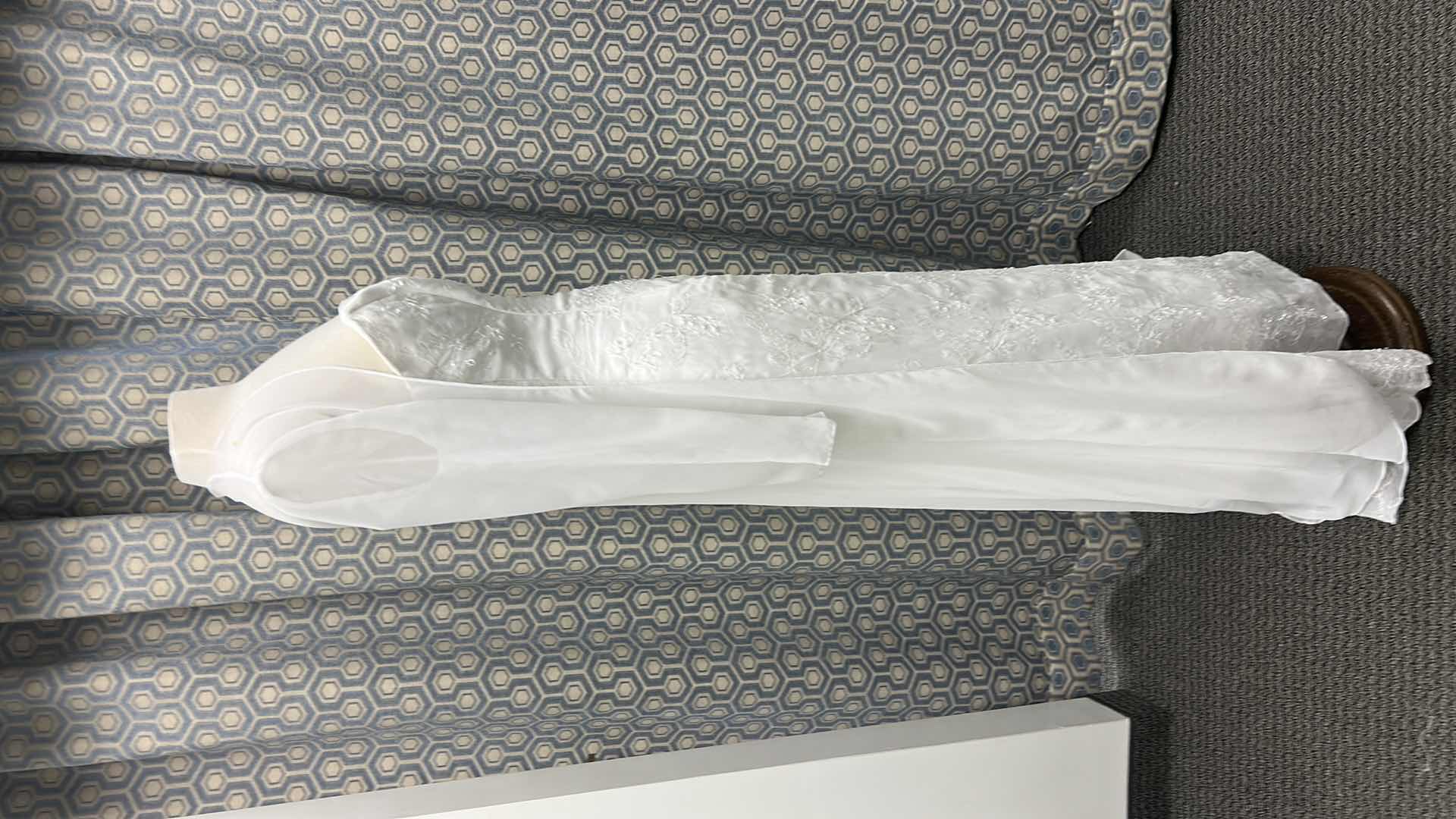 Photo 1 of BRIDAL GOWN, "MAGGIE SOTERO" ONE-PIECE SATIN AND CHIFFON GOWN FEATURING LACE IN THE SHADE WHITE DIAMOND, SIZE 10, WITH REMOVABLE SHEER LONG SLEEVE OVERLAY. $1200