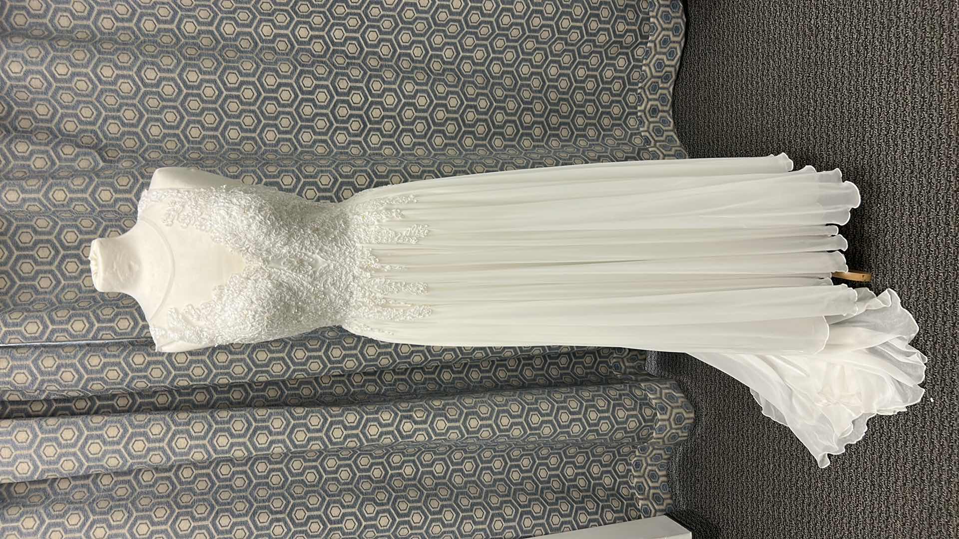 Photo 1 of BRIDAL GOWN, "MON CHERI" SLEEVELESS IVORY, FITTED BEADED BODICE, FLOWING CHIFFON A-LINE SKIRT,  SIZE 12