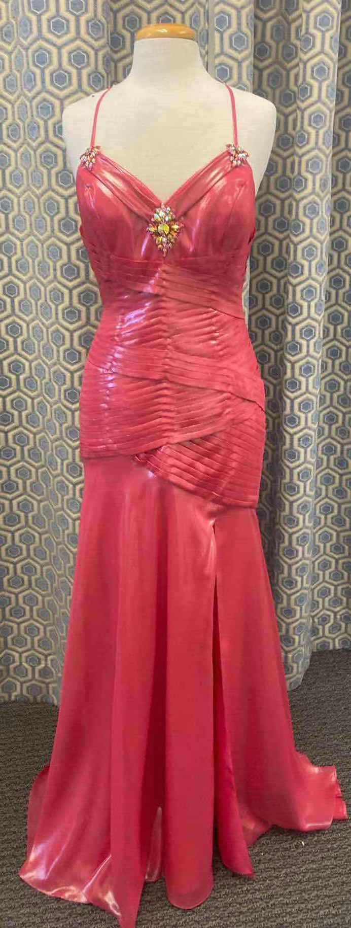 Photo 1 of EVENING GOWN “CZ’RE” LIPSTICK w SATIN FINISH V NECK EMBELLISHED  SIZE 14