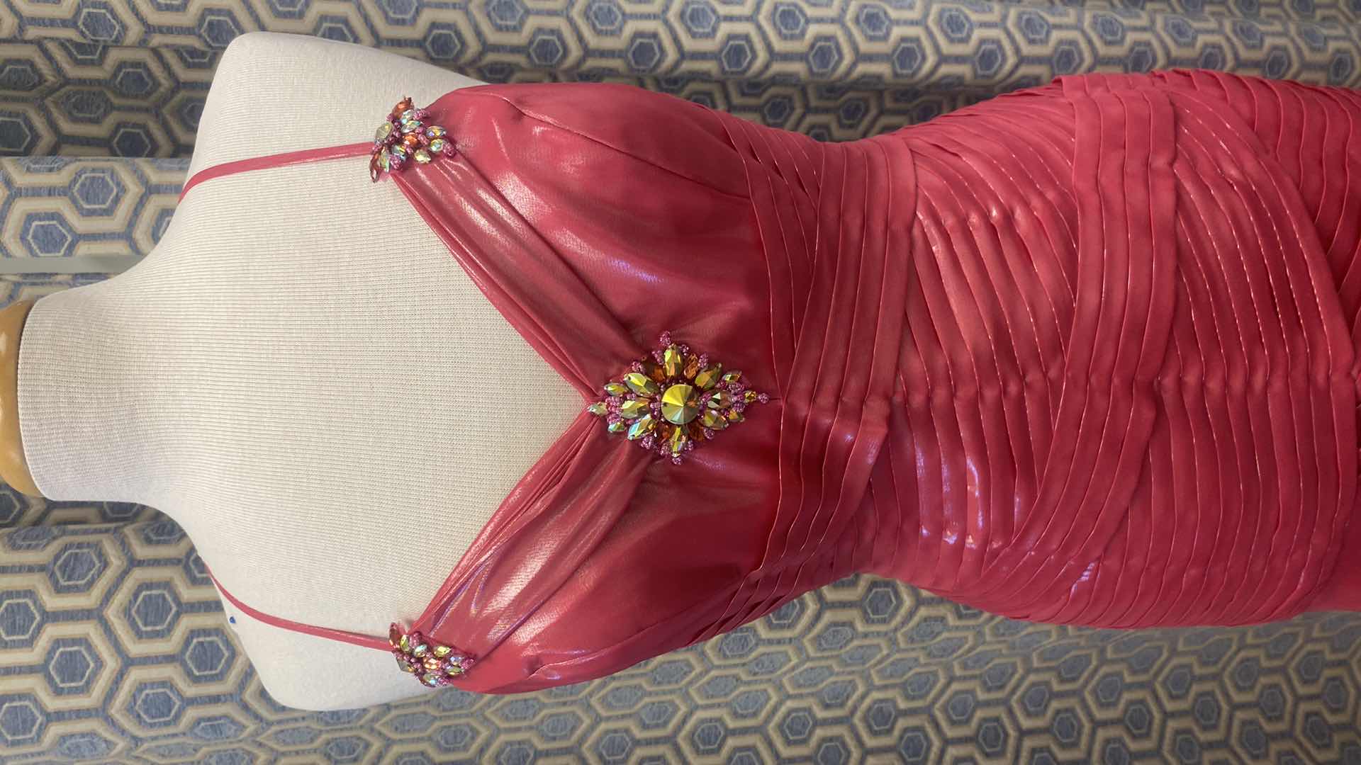 Photo 1 of EVENING GOWN “CZ’RE” LIPSTICK w SATIN FINISH V NECK EMBELLISHED  SIZE 14