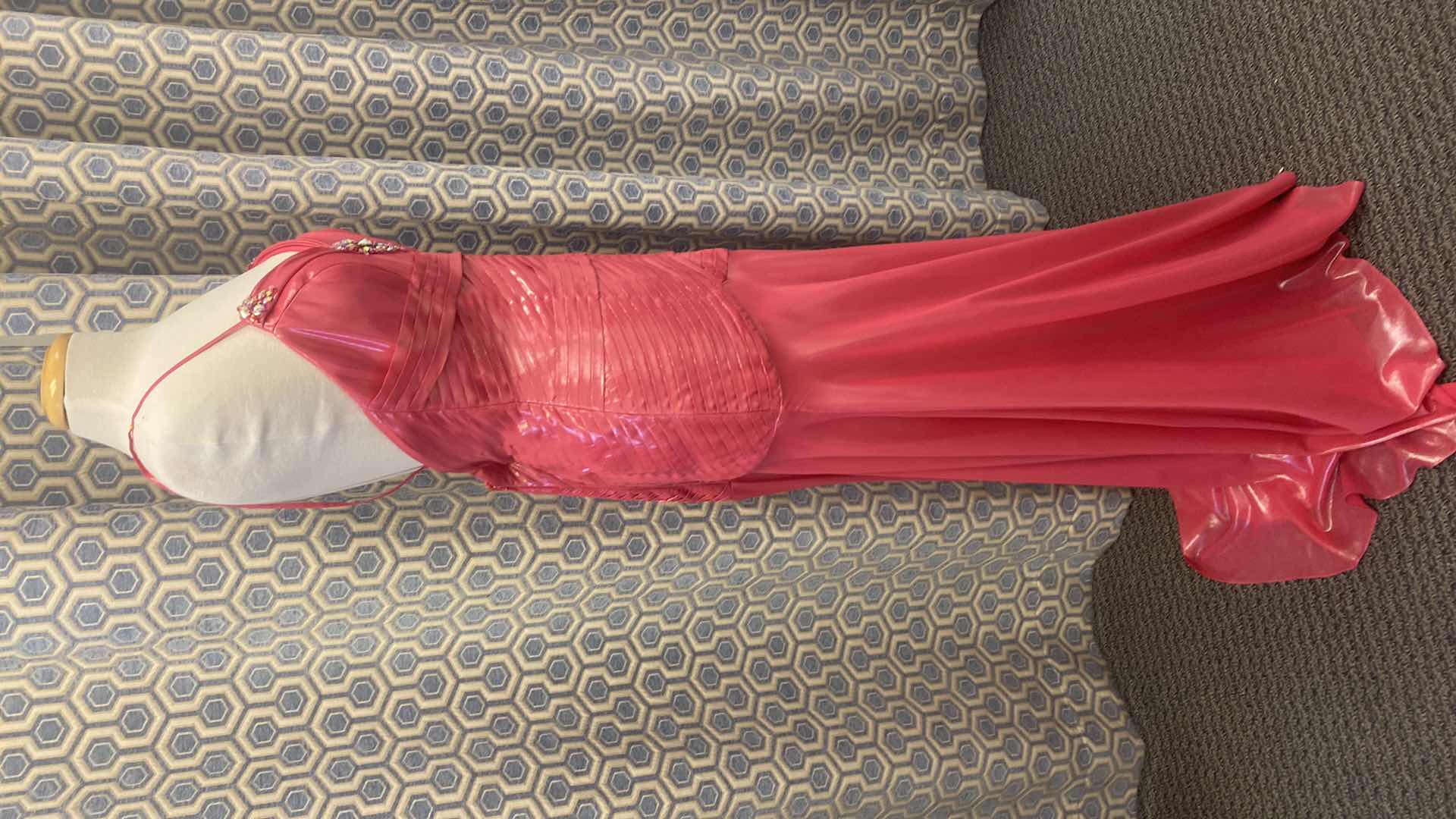 Photo 1 of EVENING GOWN “CZ’RE” LIPSTICK w SATIN FINISH V NECK EMBELLISHED  SIZE 14