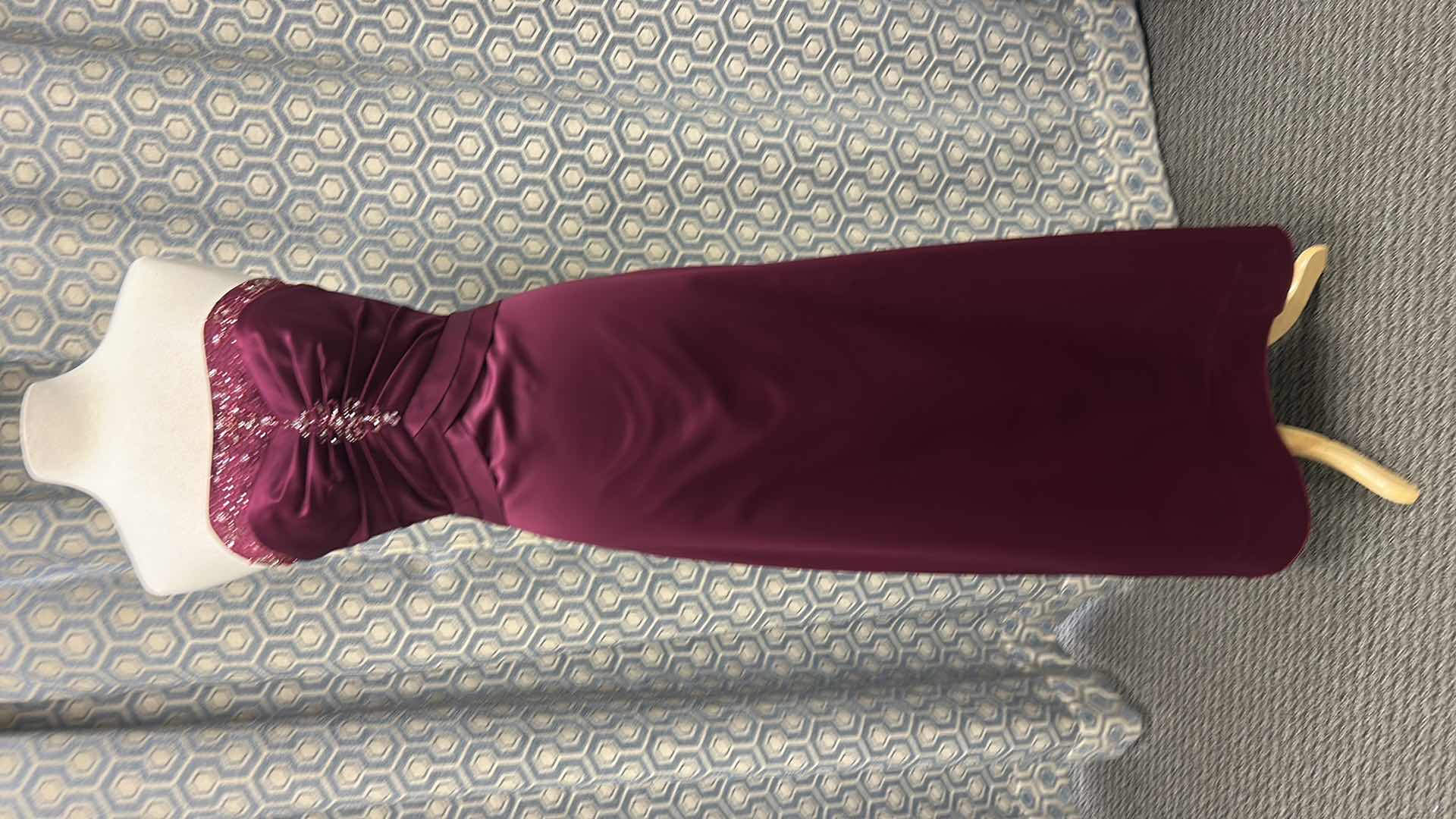 Photo 1 of EVENING GOWN "MODERN MAIDS COLLECTION STRAPLESS FLOOR LENGTH RICH MAGENTA SATIN GOWN, RUCHED BODICE, SWEETHEART NECKLINE, BEADED DETAILING SIZE 10