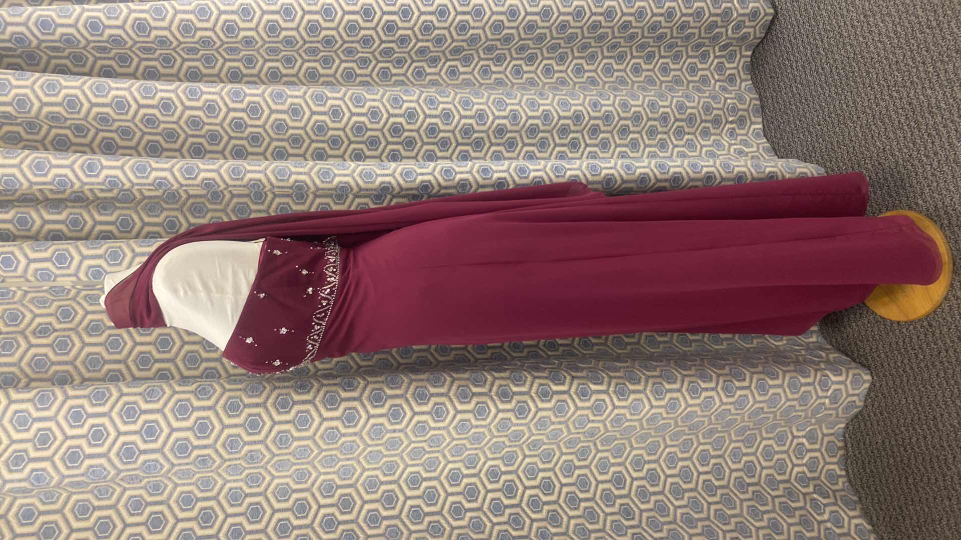 Photo 1 of EVENING GOWN “MARY’s” CABERNET SATIN w CHIFFON OVERLAY & BEADED BODICE SIZE 6