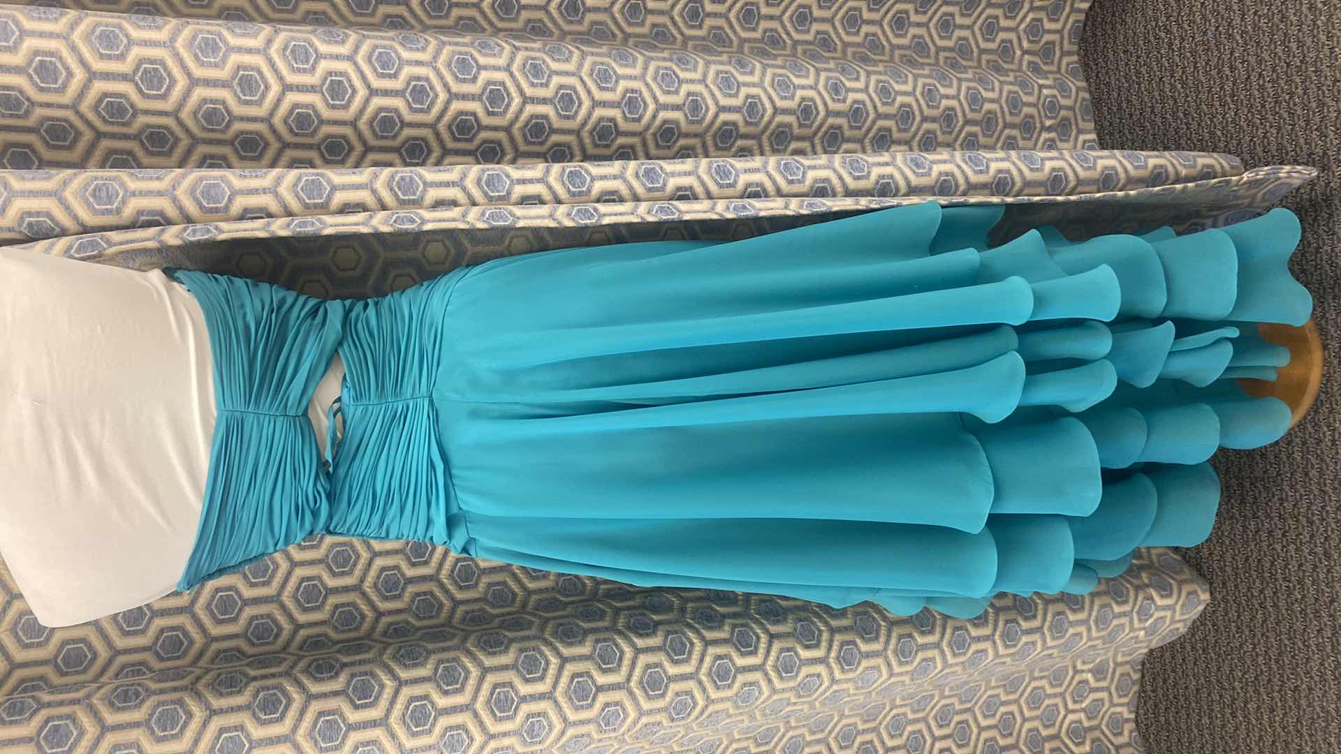 Photo 1 of EVENING GOWN “CZ’RE” AQUA STRAPLESS LAYERED CHIFFON  SIZE 8