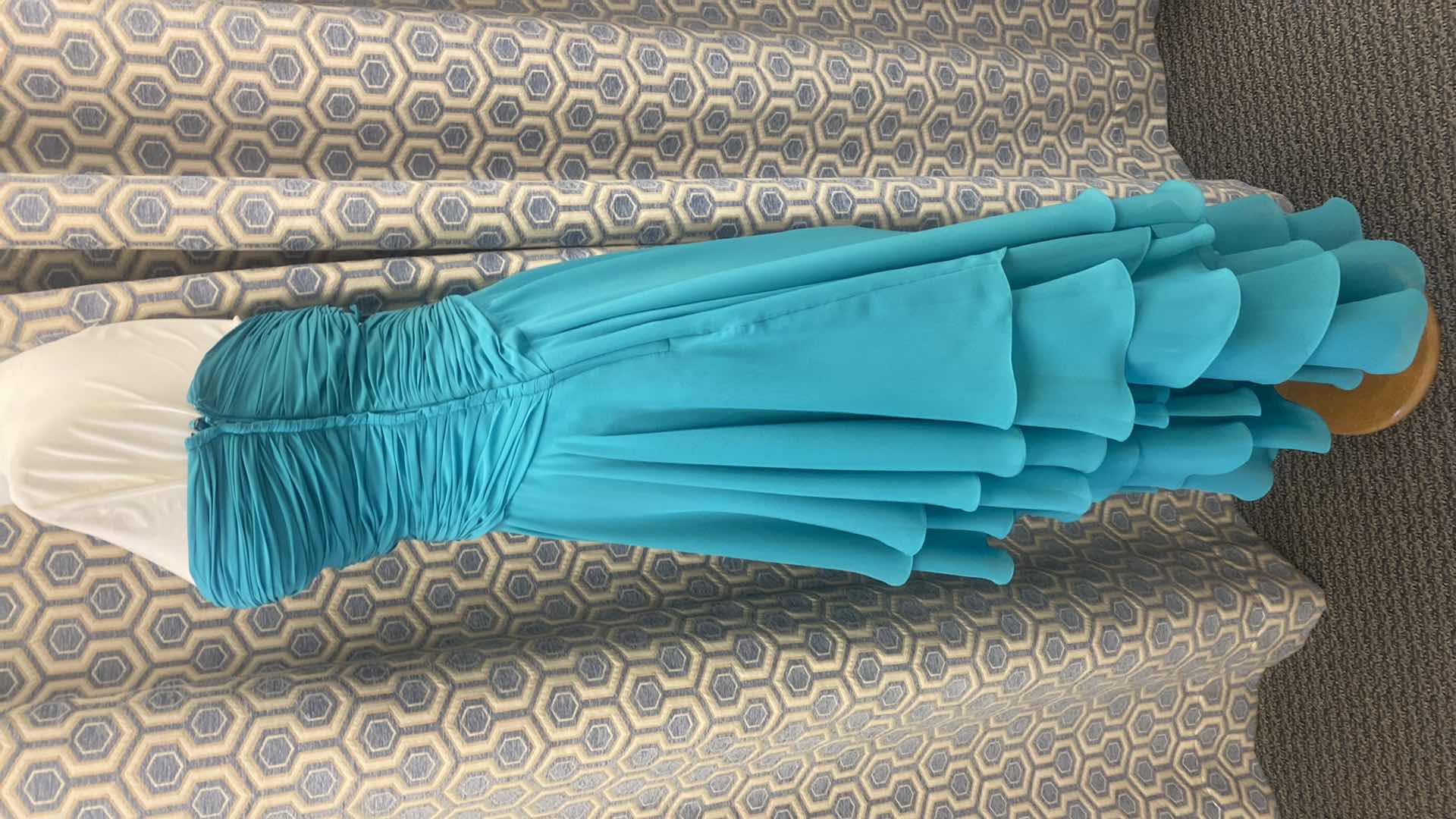 Photo 1 of EVENING GOWN “CZ’RE” AQUA STRAPLESS LAYERED CHIFFON  SIZE 8