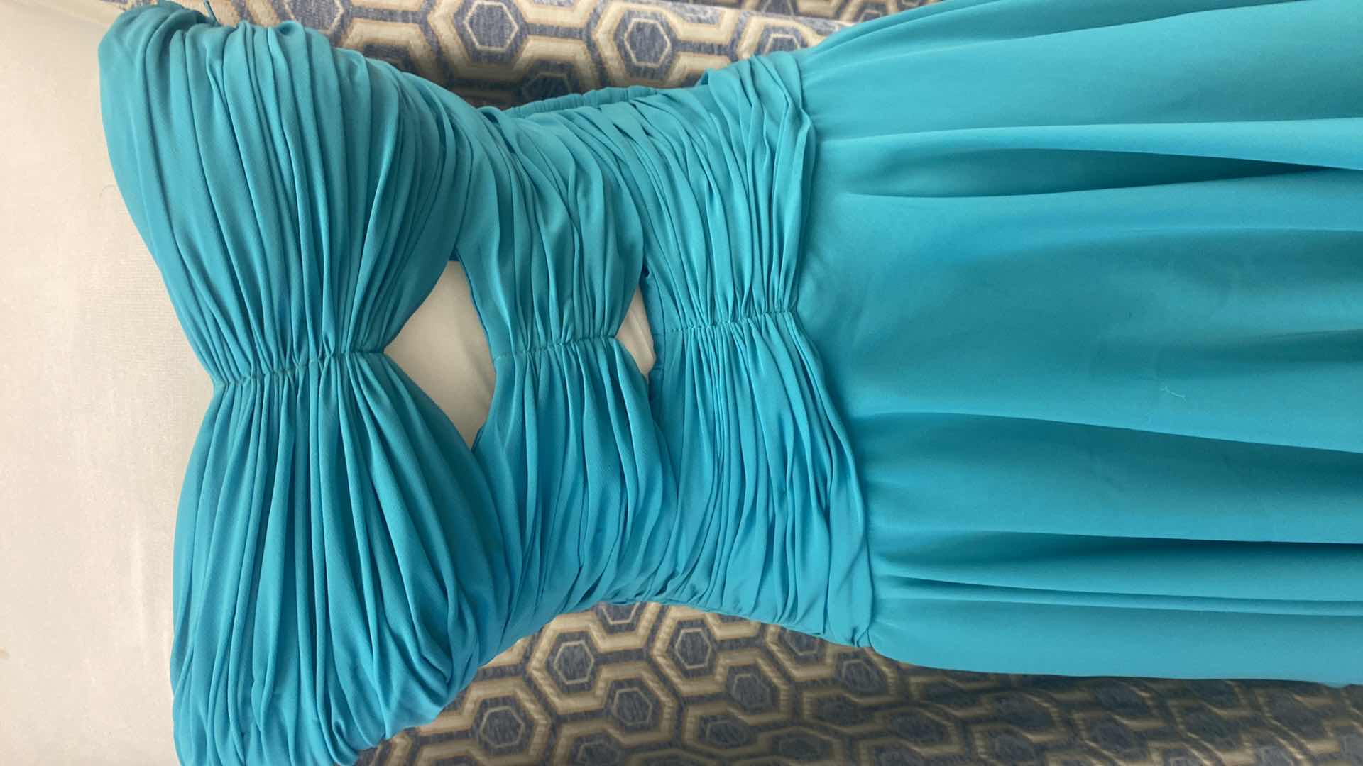 Photo 1 of EVENING GOWN “CZ’RE” AQUA STRAPLESS LAYERED CHIFFON  SIZE 8