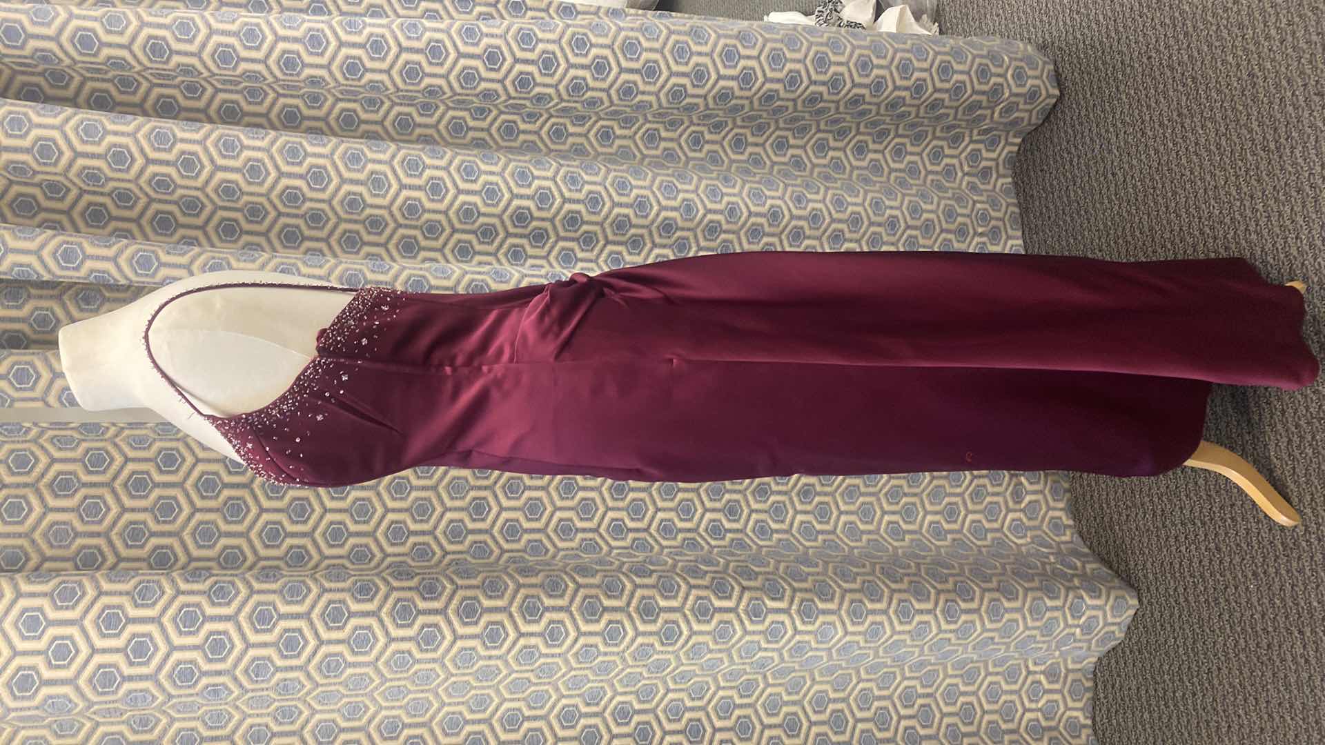 Photo 1 of EVENING GOWN “MARY’s” CABERNET SATIN w BEADED BODICE SIZE 8