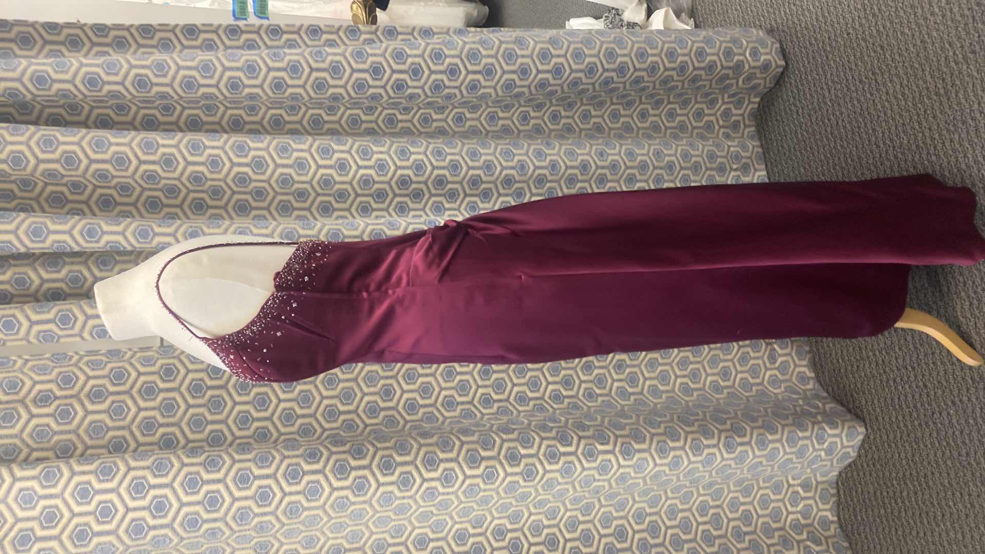 Photo 1 of EVENING GOWN “MARY’s” CABERNET SATIN w BEADED BODICE SIZE 8