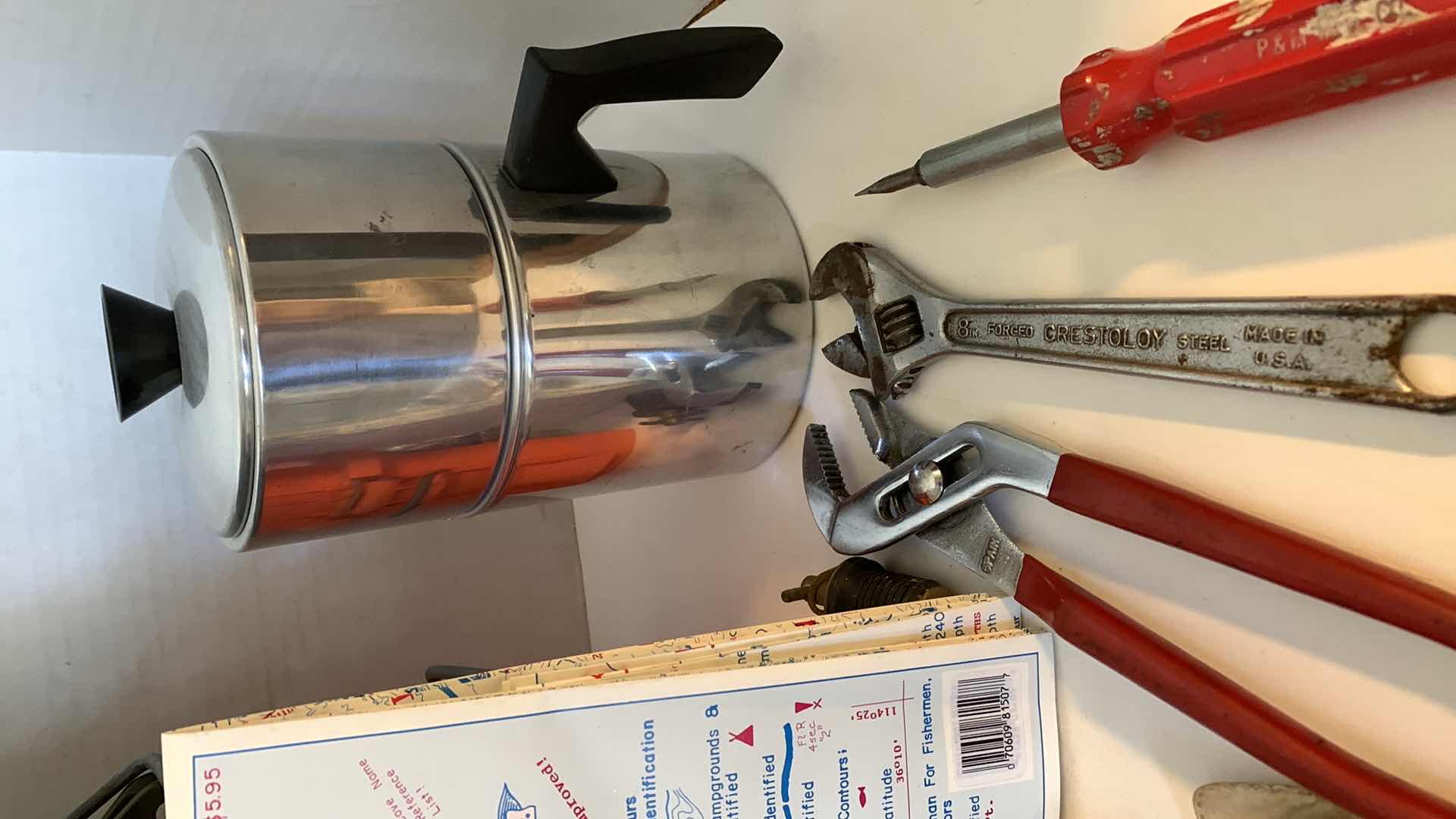 Photo 1 of 2-PLASTIC UTILITY BOXES, PROPANE LANTERN LIGHT, AND COFFEE MAKER