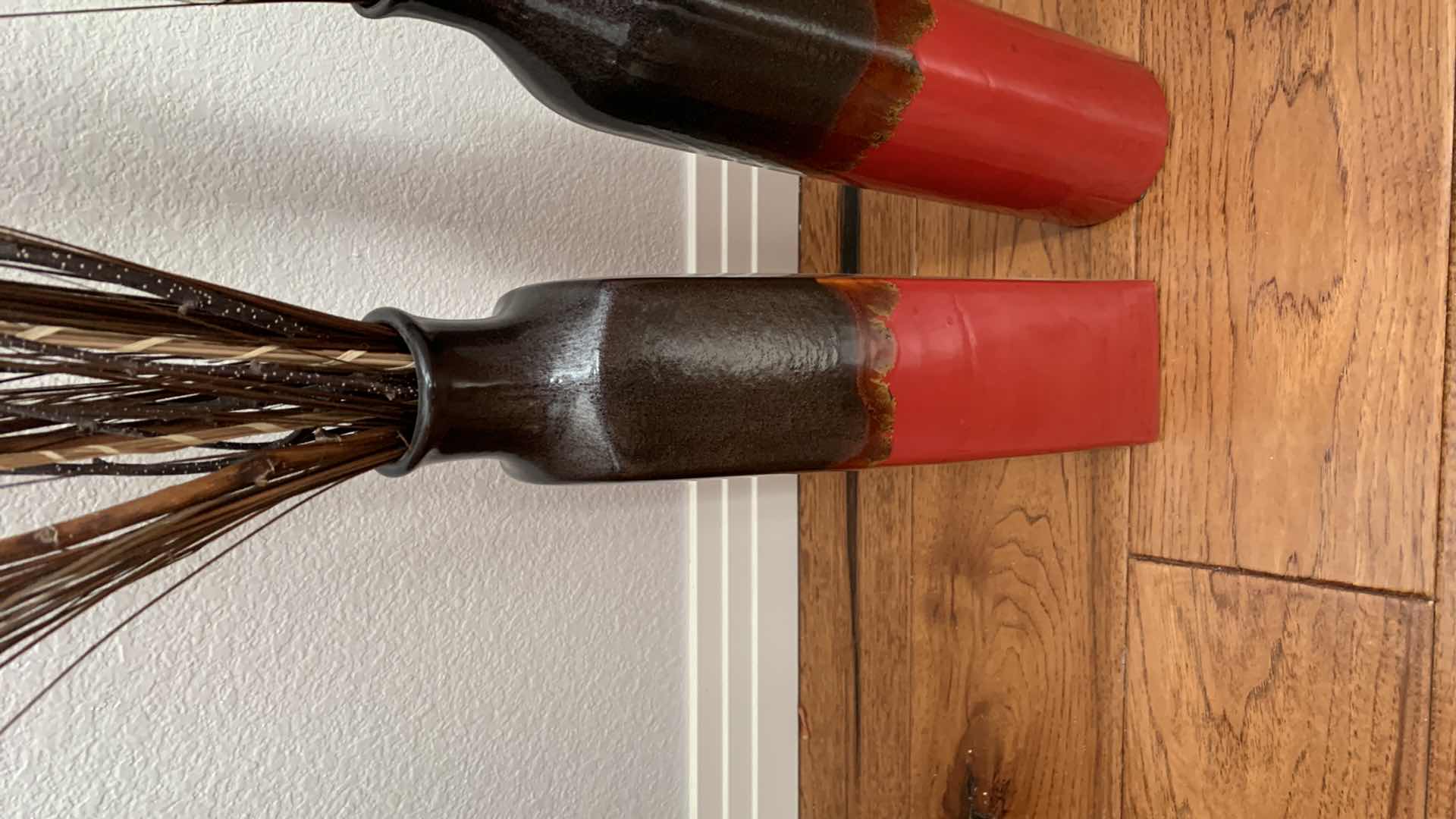 Photo 1 of 2-CERAMIC FLOOR VASES TOTAL HEIGHT WITH REEDS IS 50”