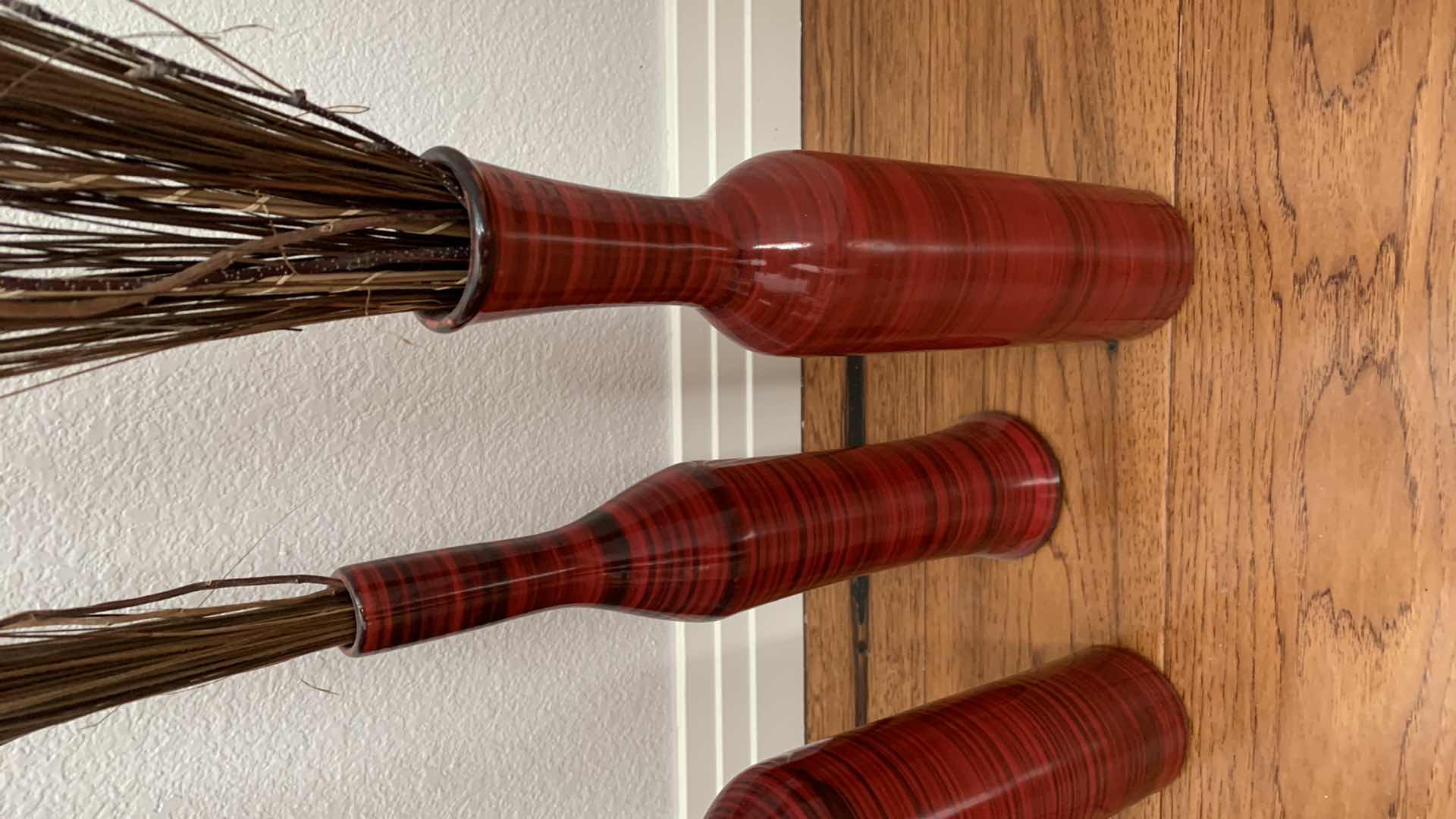 Photo 1 of 3-CERAMIC FLOOR VASES TOTAL HEIGHT WITH REEDS IS 46”