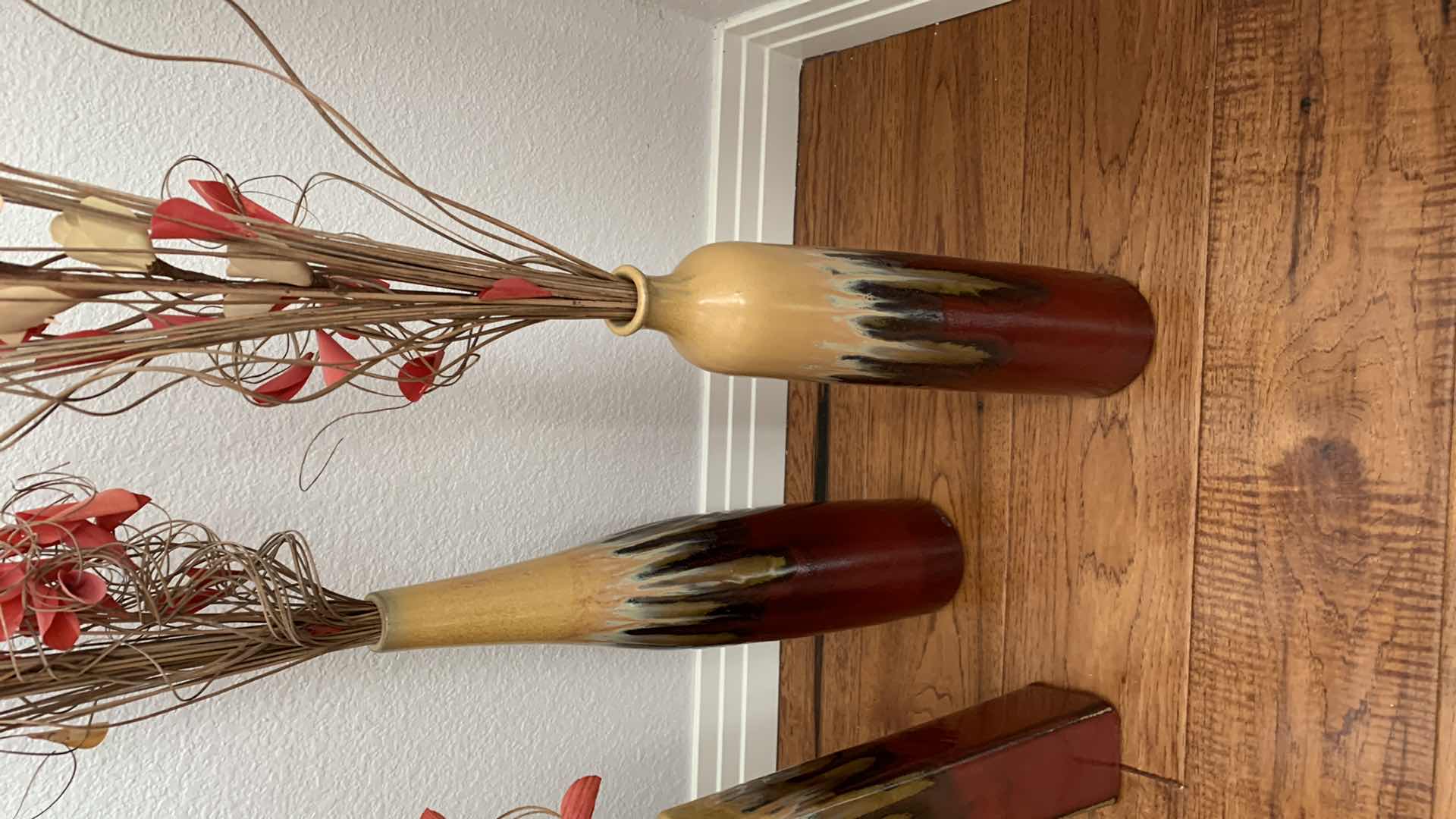 Photo 1 of 3-CERAMIC FLOOR VASES TOTAL HEIGHT WITH REEDS IS 54”