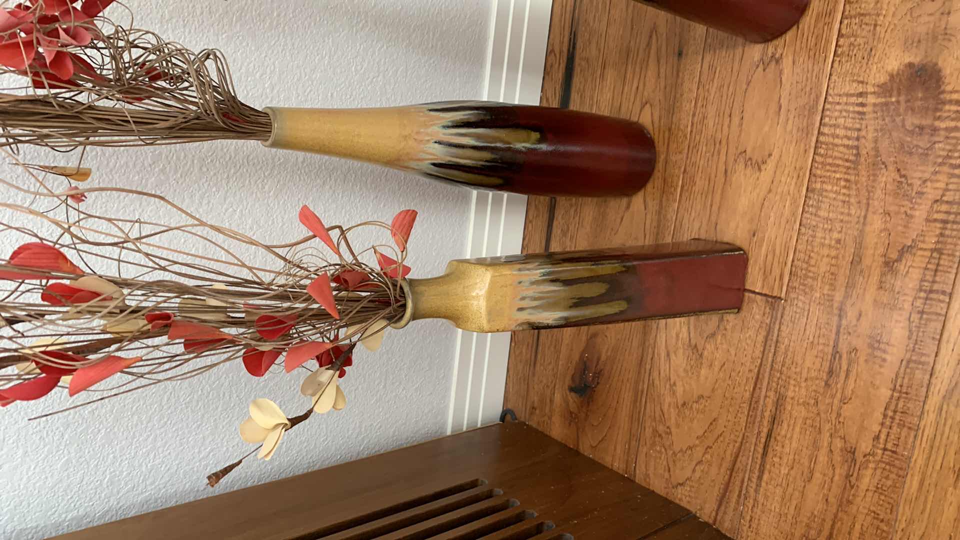 Photo 1 of 3-CERAMIC FLOOR VASES TOTAL HEIGHT WITH REEDS IS 54”