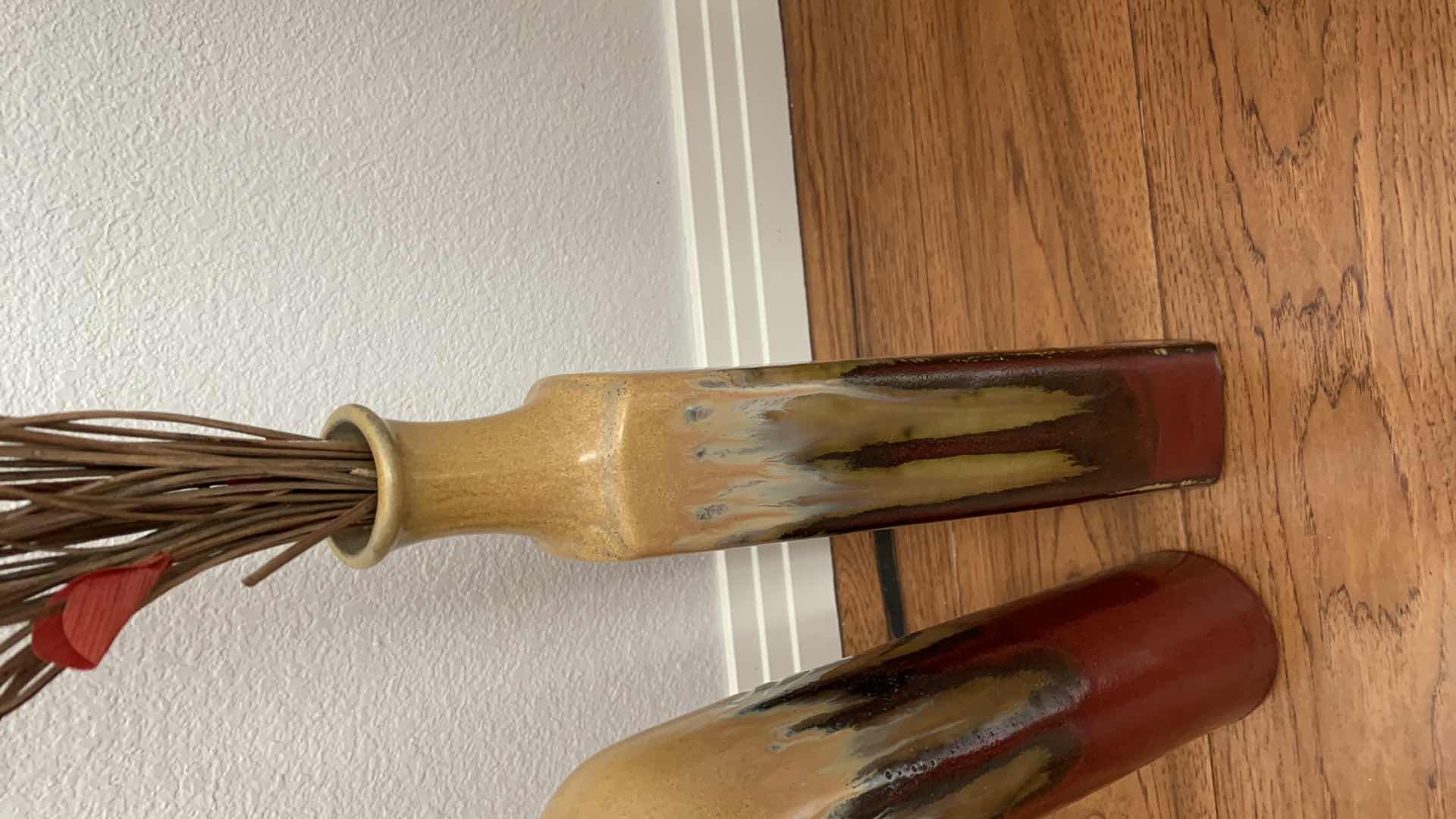 Photo 1 of 2-CERAMIC FLOOR VASES TOTAL HEIGHT WITH REEDS IS 50”