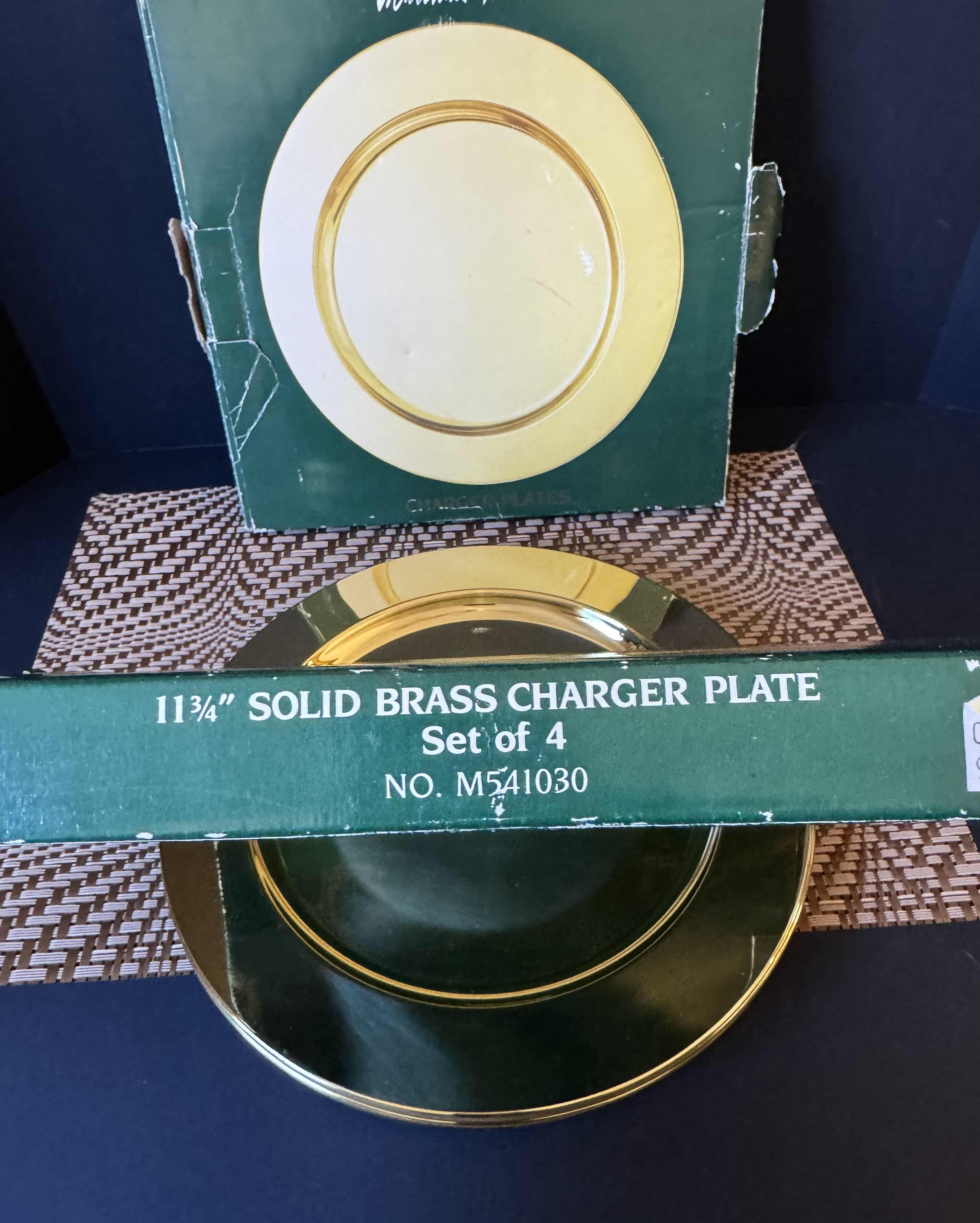 Photo 1 of 2-MARSHALL FIELDS 11.5”D SOLID BRASS CHARGER PLATE SET OF 4, AND MAT