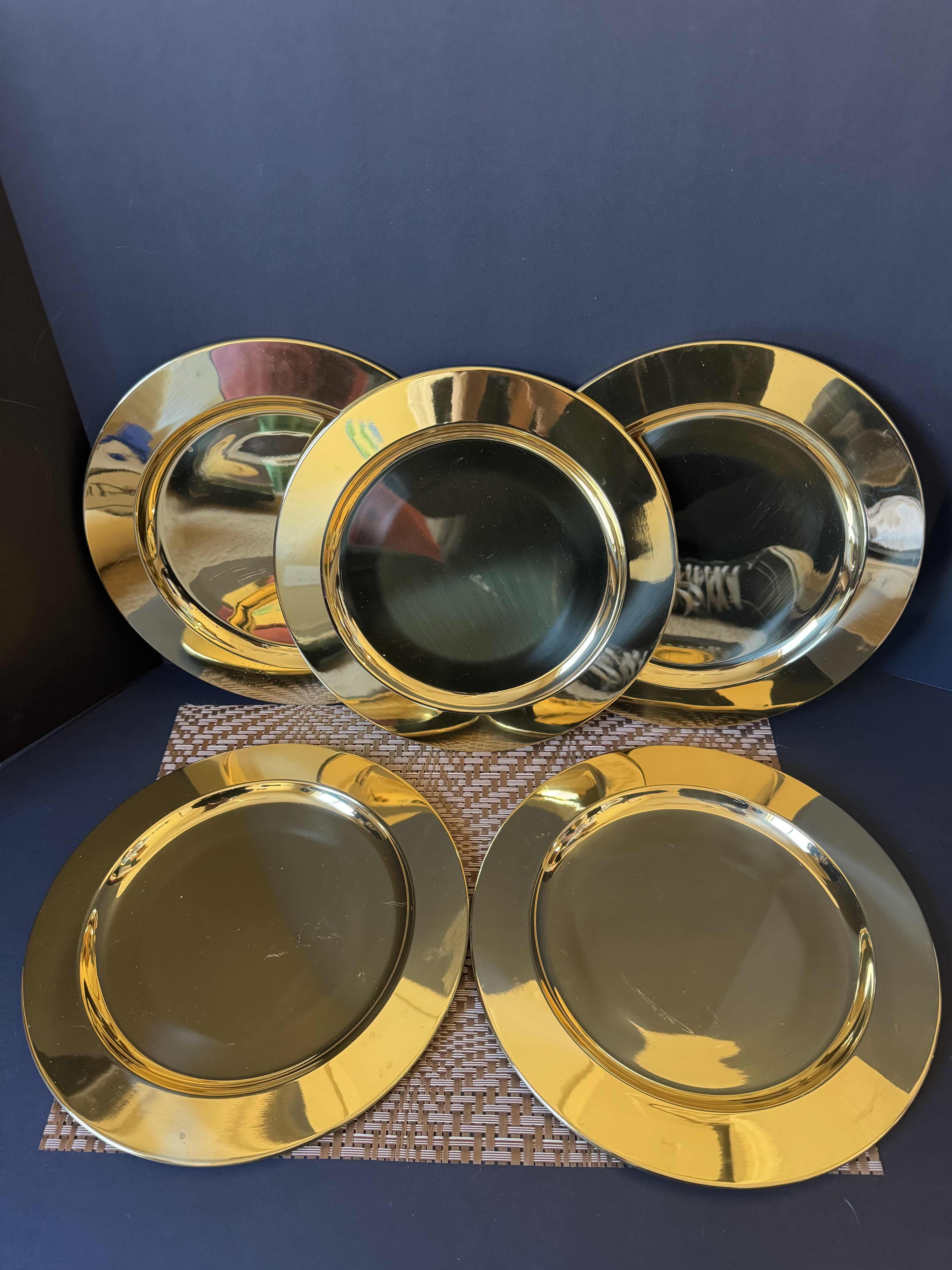 Photo 1 of 2-MARSHALL FIELDS 11.5”D SOLID BRASS CHARGER PLATE SET OF 4, AND MAT