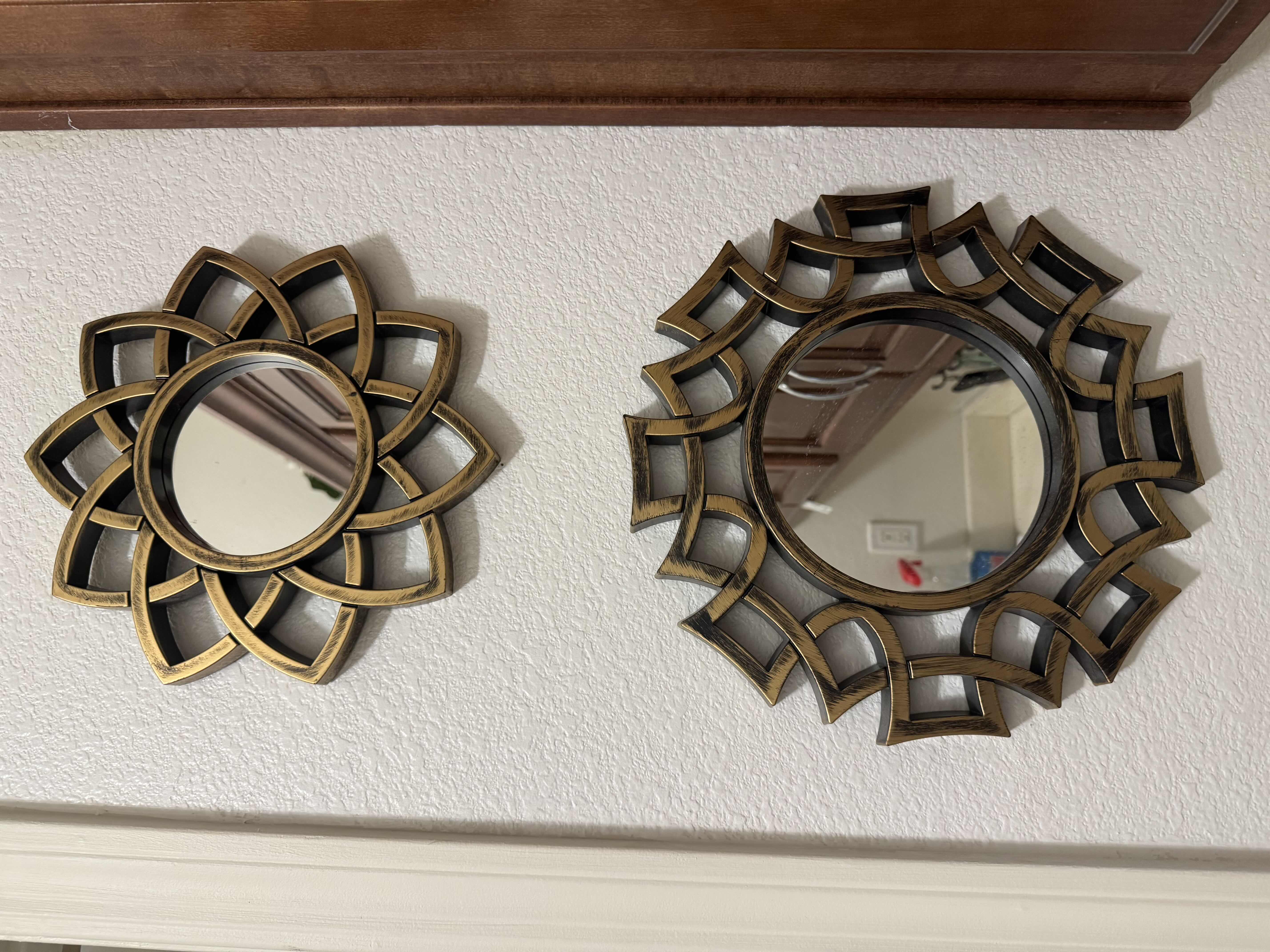 Photo 1 of 2 PLASTIC WALL MIRRORS IN GOLD 12” and 10” DIAMETER