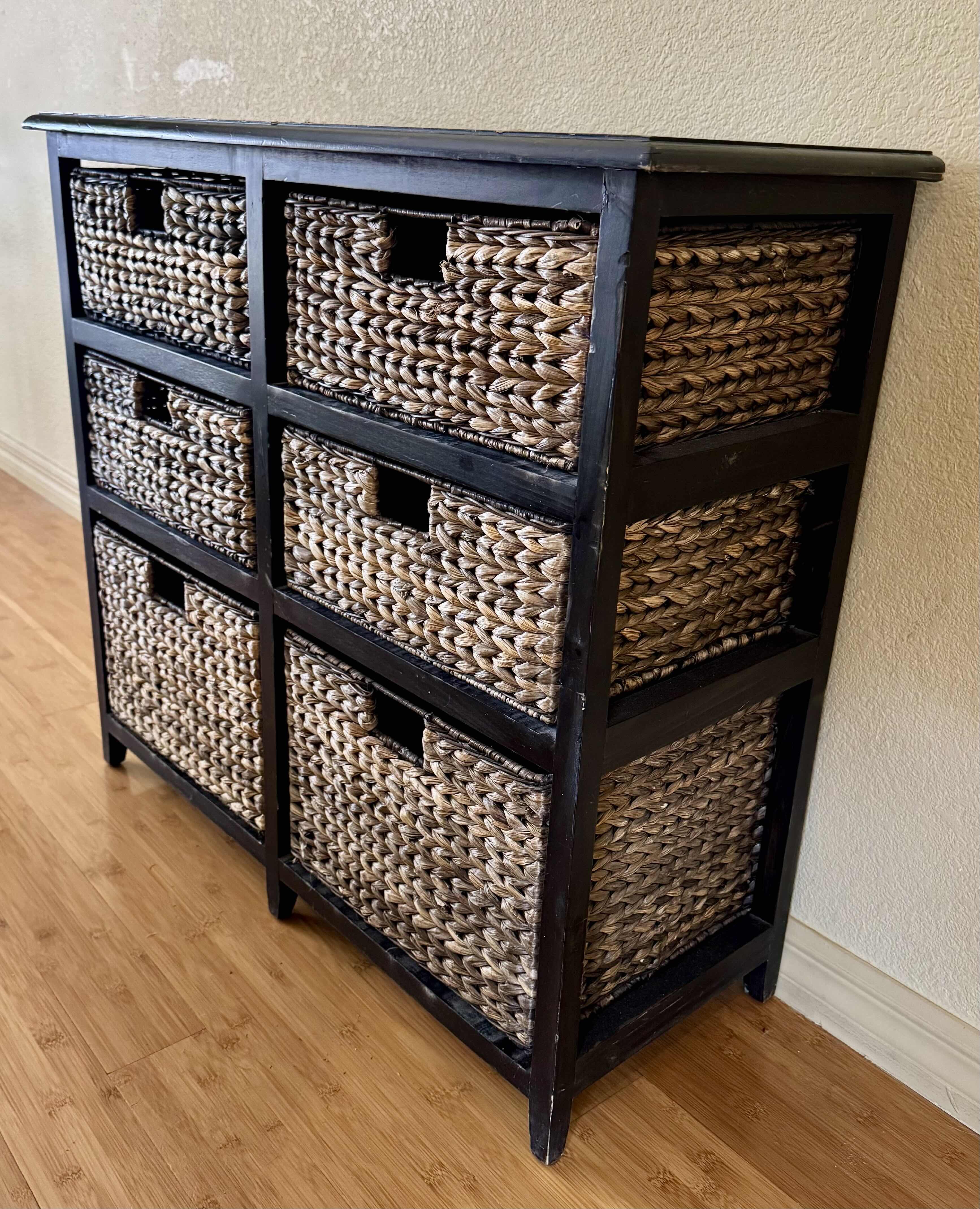 Photo 1 of BLACK WOOD AND WICKER STORAGE UNIT 30” X 13” H30”