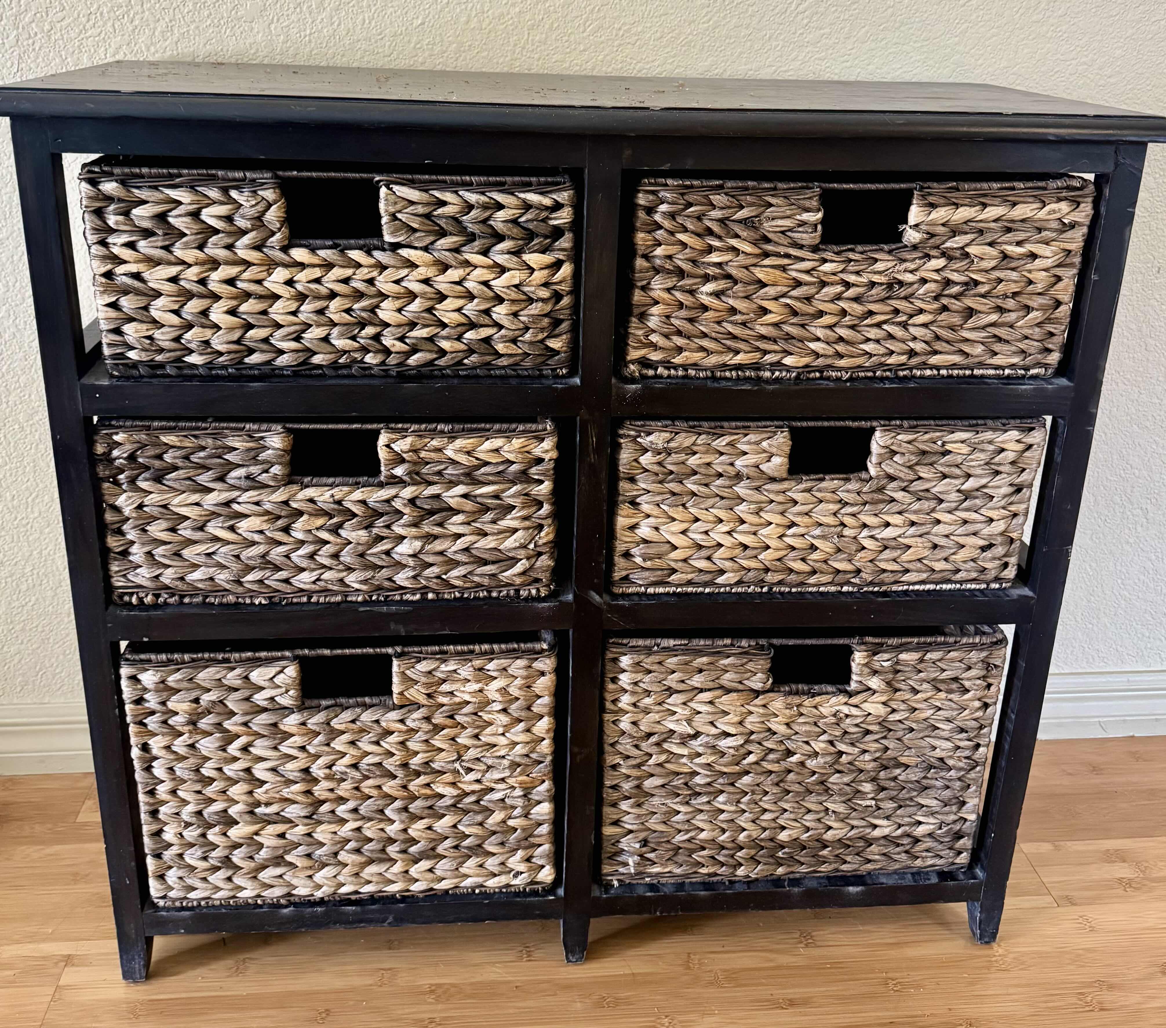Photo 1 of BLACK WOOD AND WICKER STORAGE UNIT 30” X 13” H30”