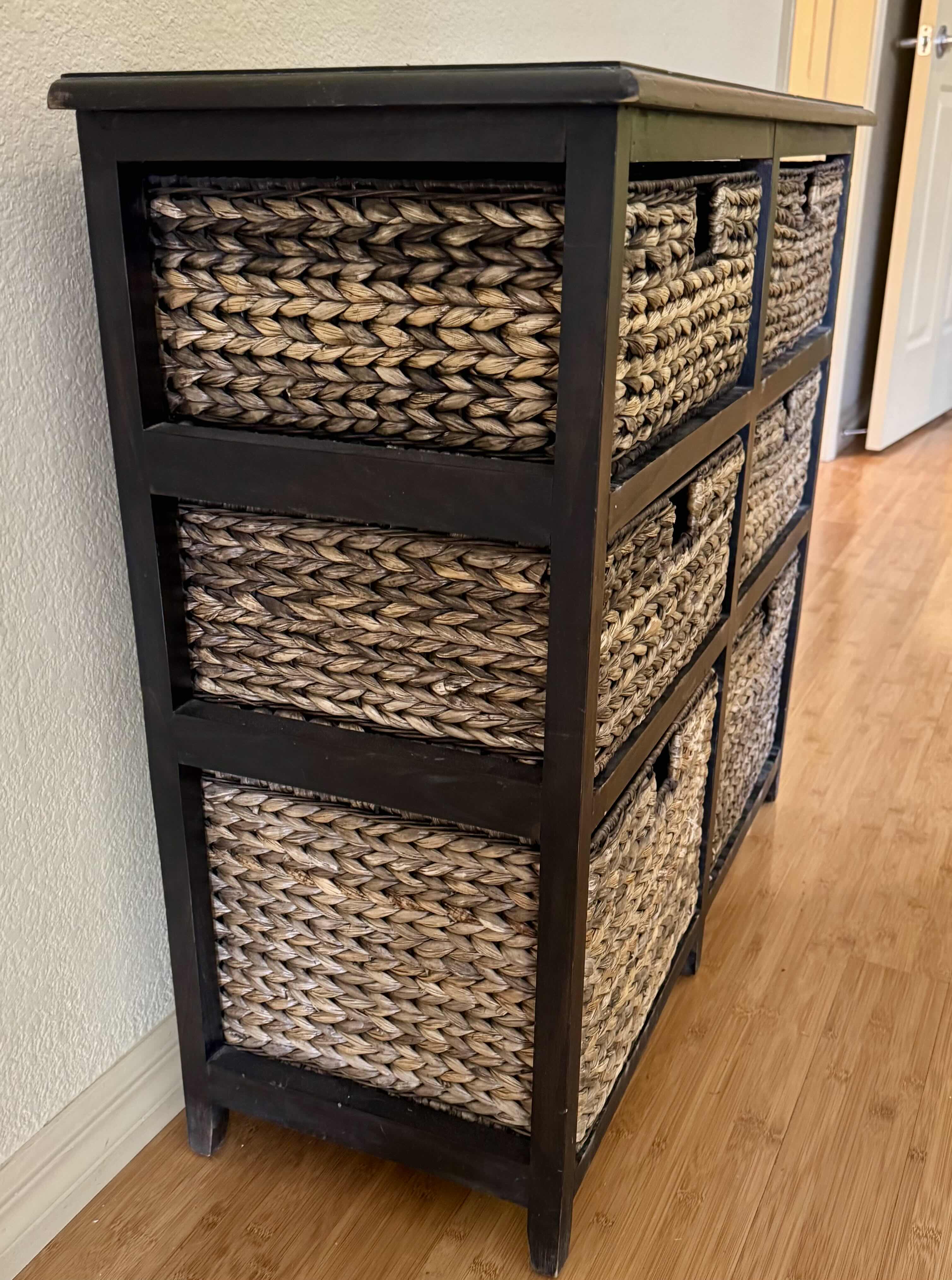 Photo 1 of BLACK WOOD AND WICKER STORAGE UNIT 30” X 13” H30”