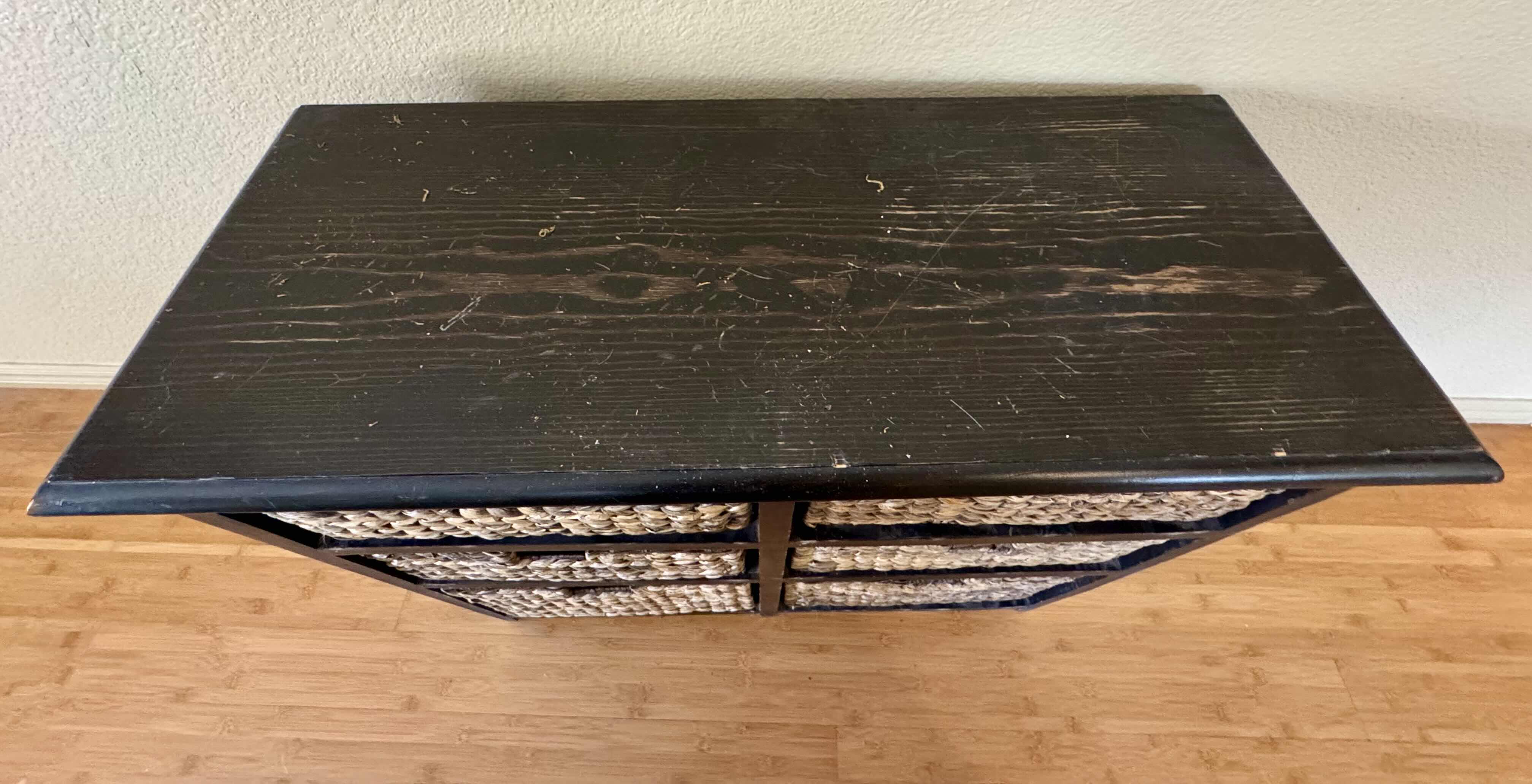 Photo 1 of BLACK WOOD AND WICKER STORAGE UNIT 30” X 13” H30”