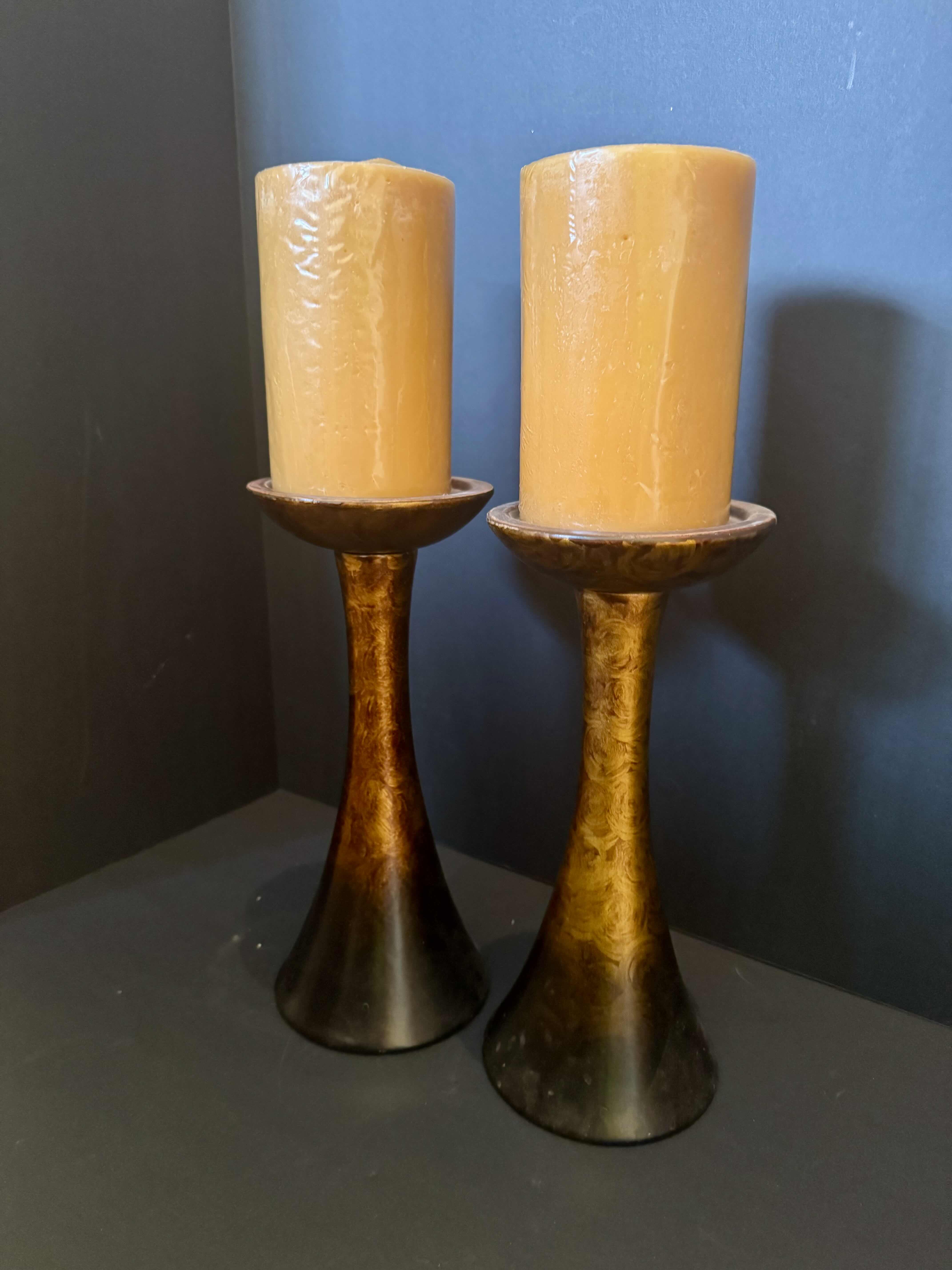 Photo 3 of 2- BRONZED CANDLESTICKS WITH CANDLES 12”