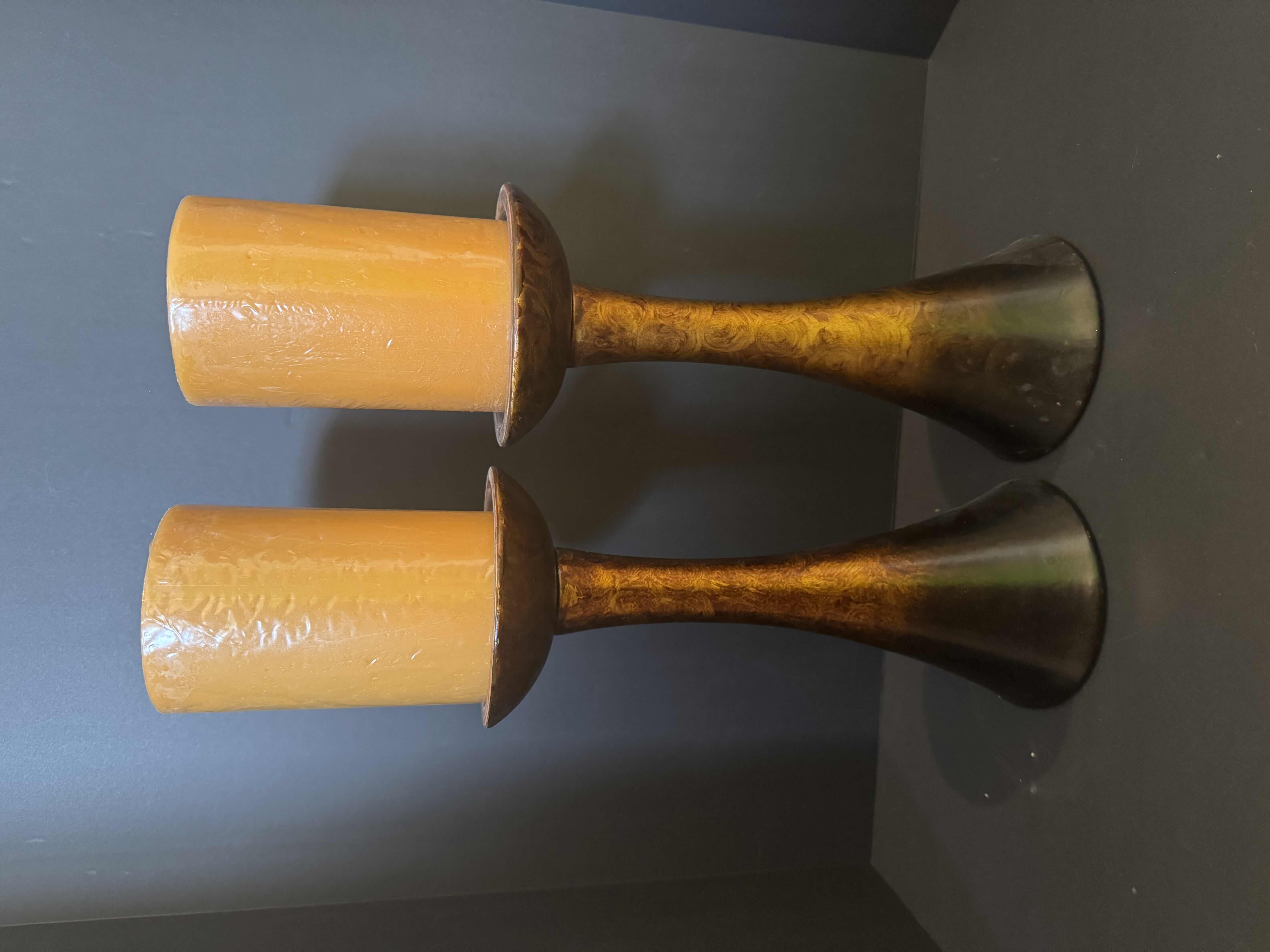 Photo 1 of 2- BRONZED CANDLESTICKS WITH CANDLES 12”