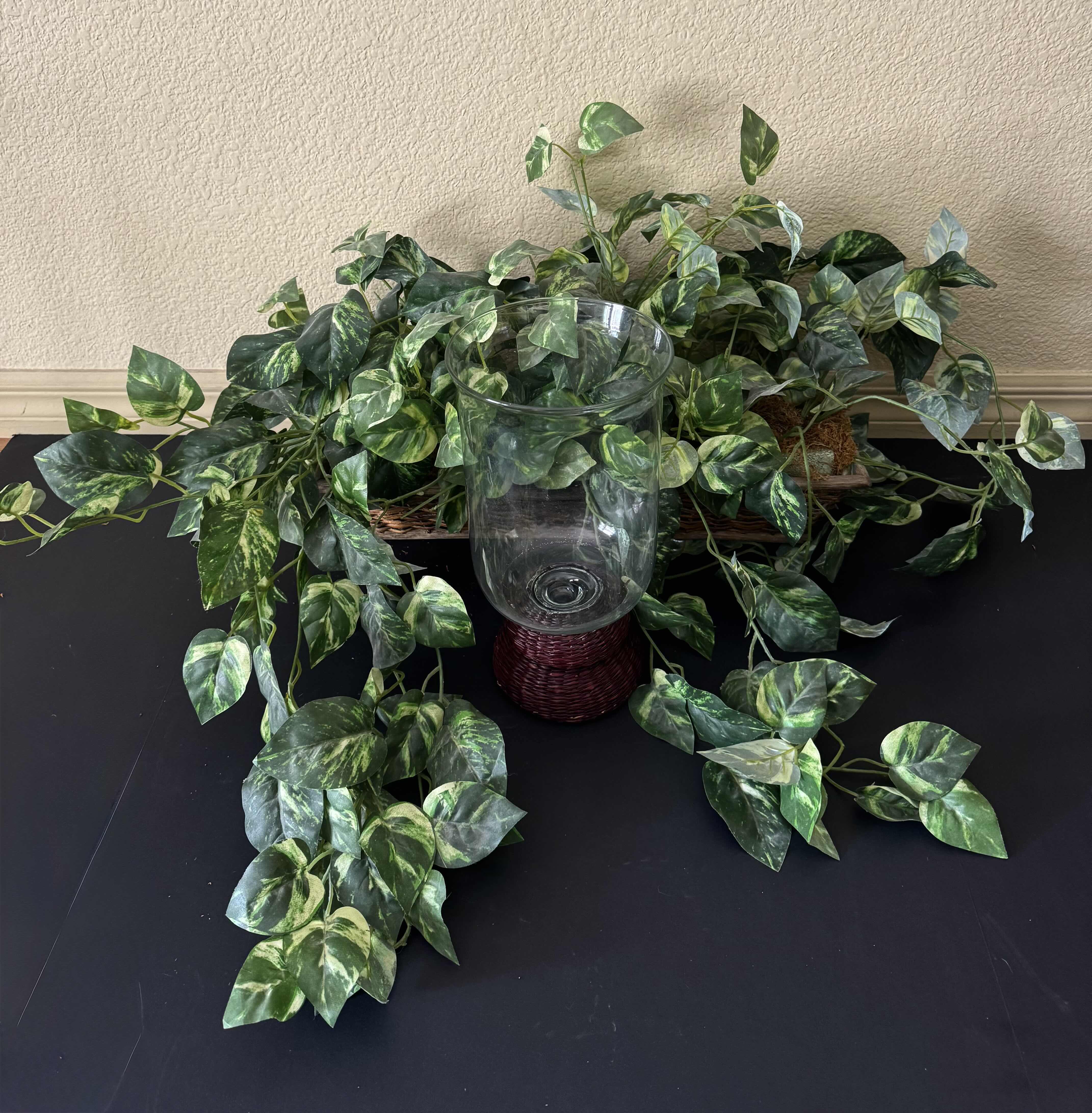 Photo 1 of 2-HOME DECOR ESSENTIALS FAUX PLANT AND VASE, FAUX PLANT 14”H X 20”W, VASE 12”H