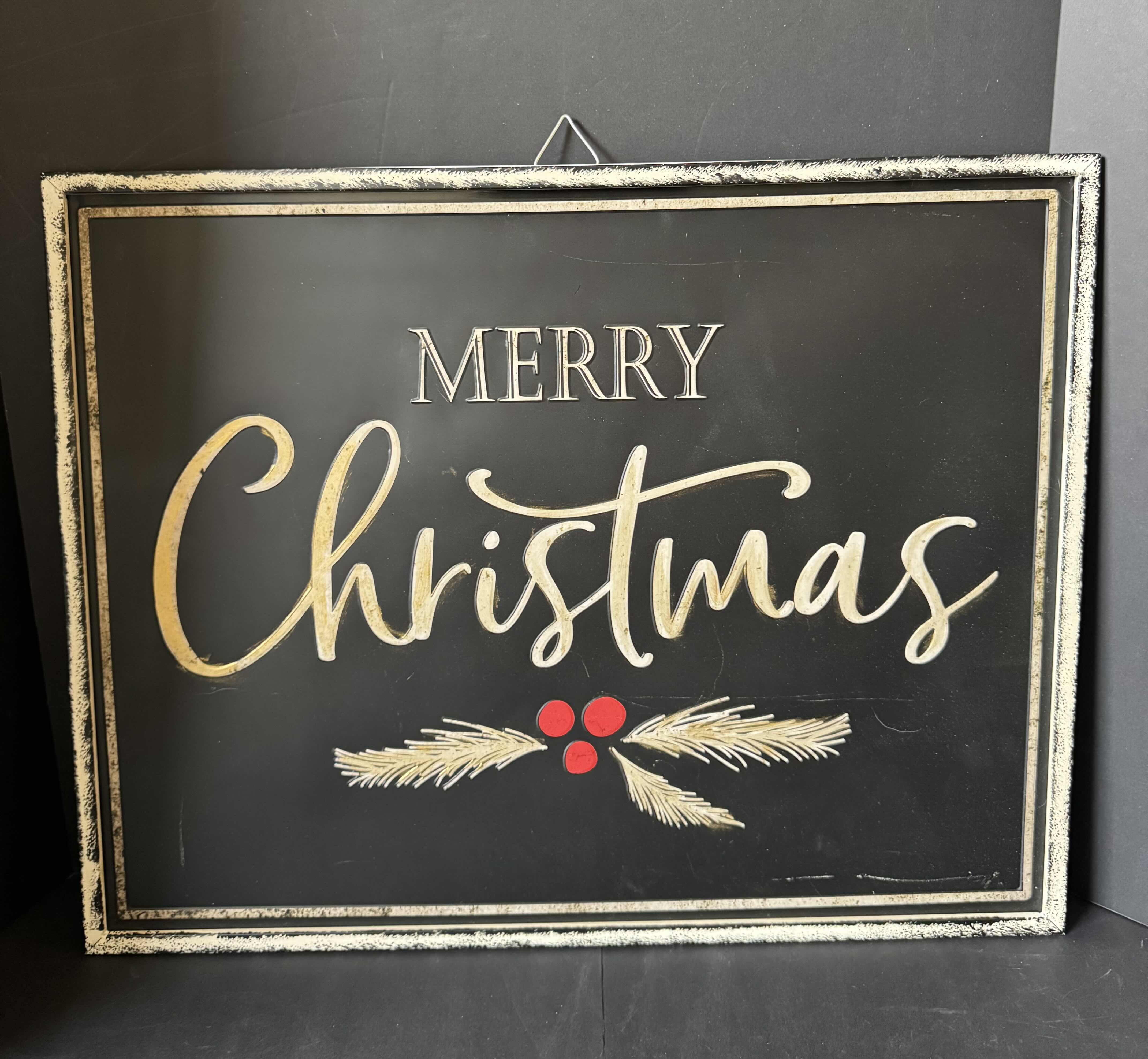 Photo 1 of ASSORTED HOLIDAY DECOR, MUSIC BOX CHRISTMAS TREE, MERRY CHRISTMAS SIGN, LANTERN, TISSUE AND TISSUE BOX