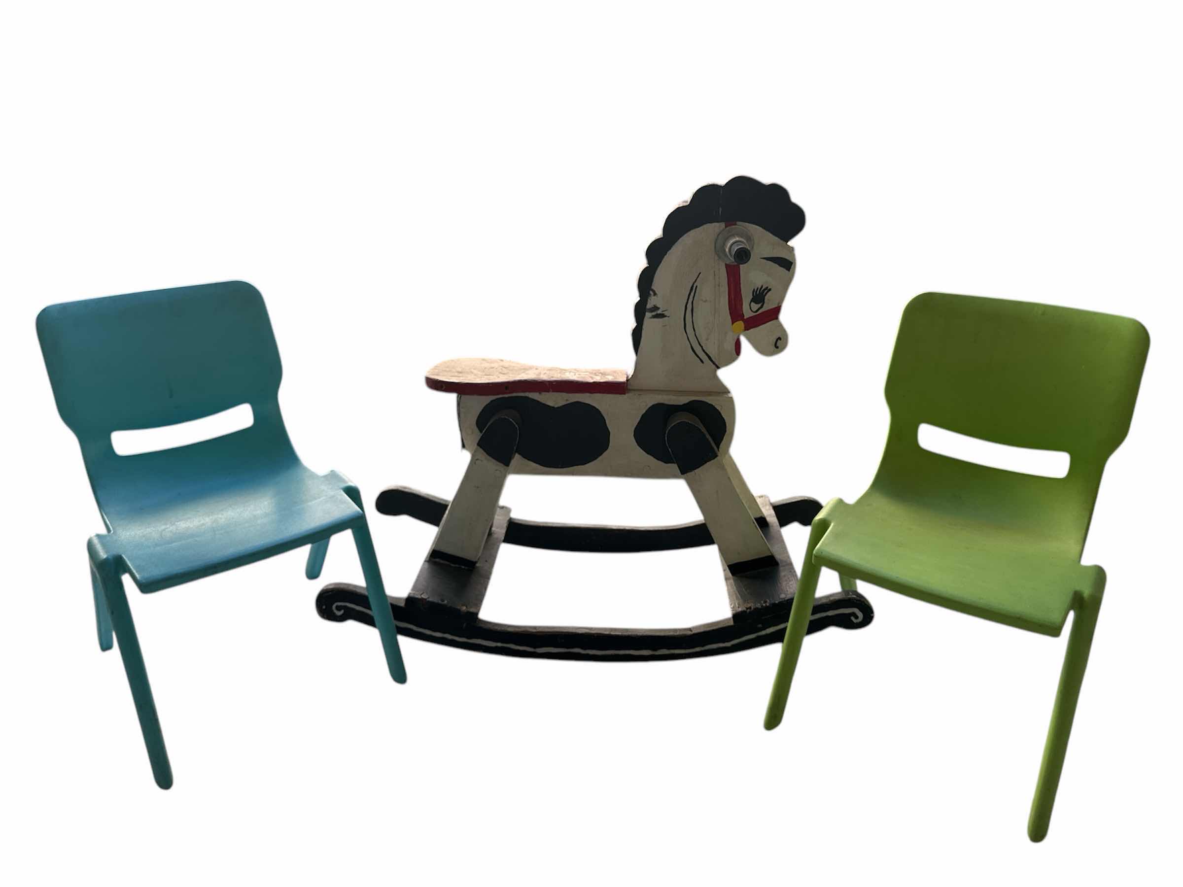 Photo 1 of WOOD ROCKING HORSE AND 2 CHAIRS